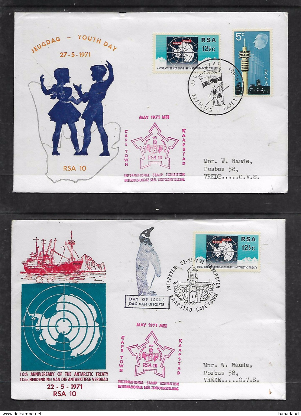 South  Africa 1971, 2 FDC:  Anniversary Of Antarctic Treaty; Youth Day - FDC