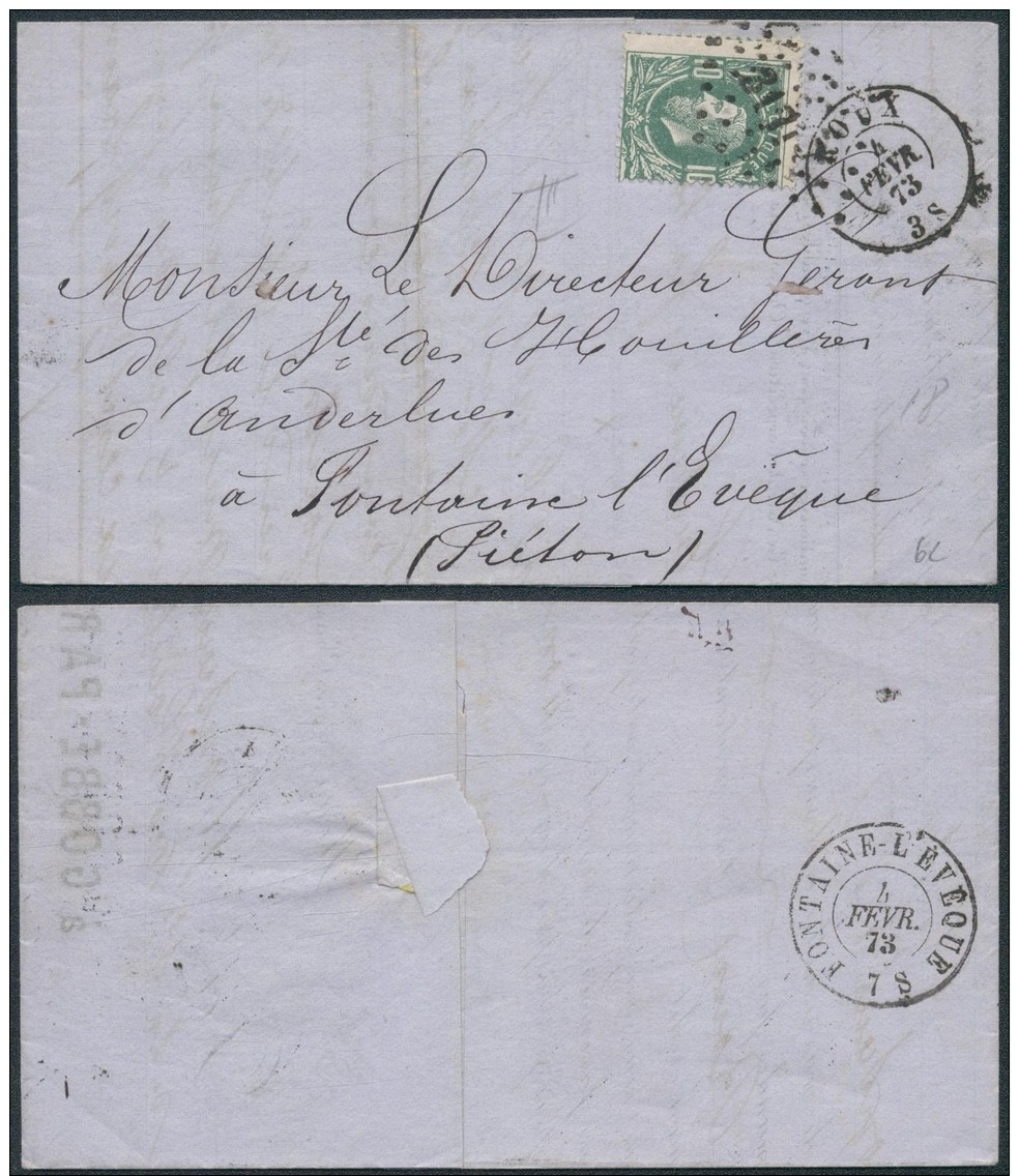 AM861 Lettre De Roux à Fontaine L'Eveque 1873 - Sonstige & Ohne Zuordnung