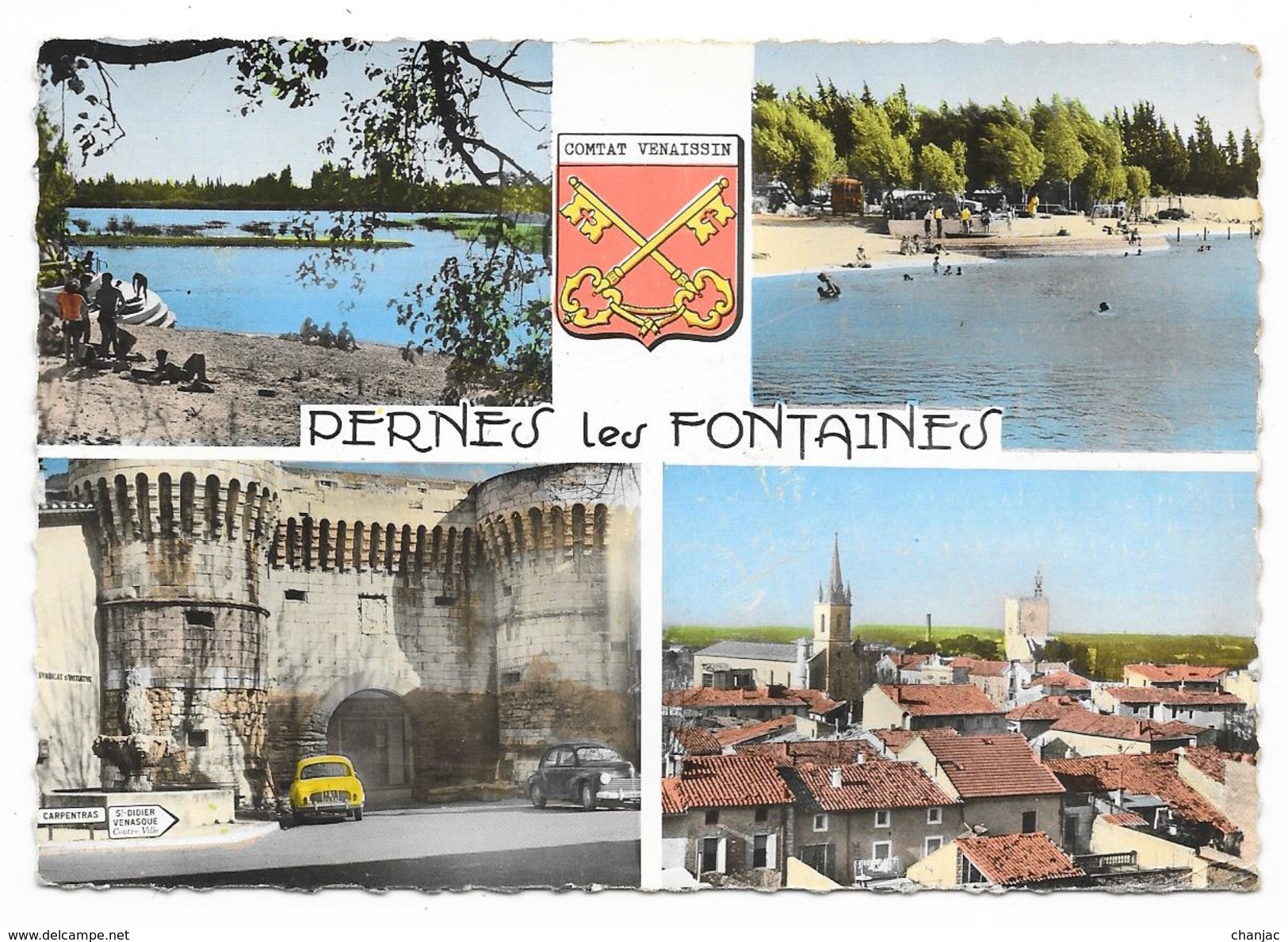 Cpsm: 84 PERNES LES FONTAINES (ar. Carpentras) Multivues (203 Peugeot, Dauphine, Plage, Blason)  N° 10671 (rare) - Pernes Les Fontaines