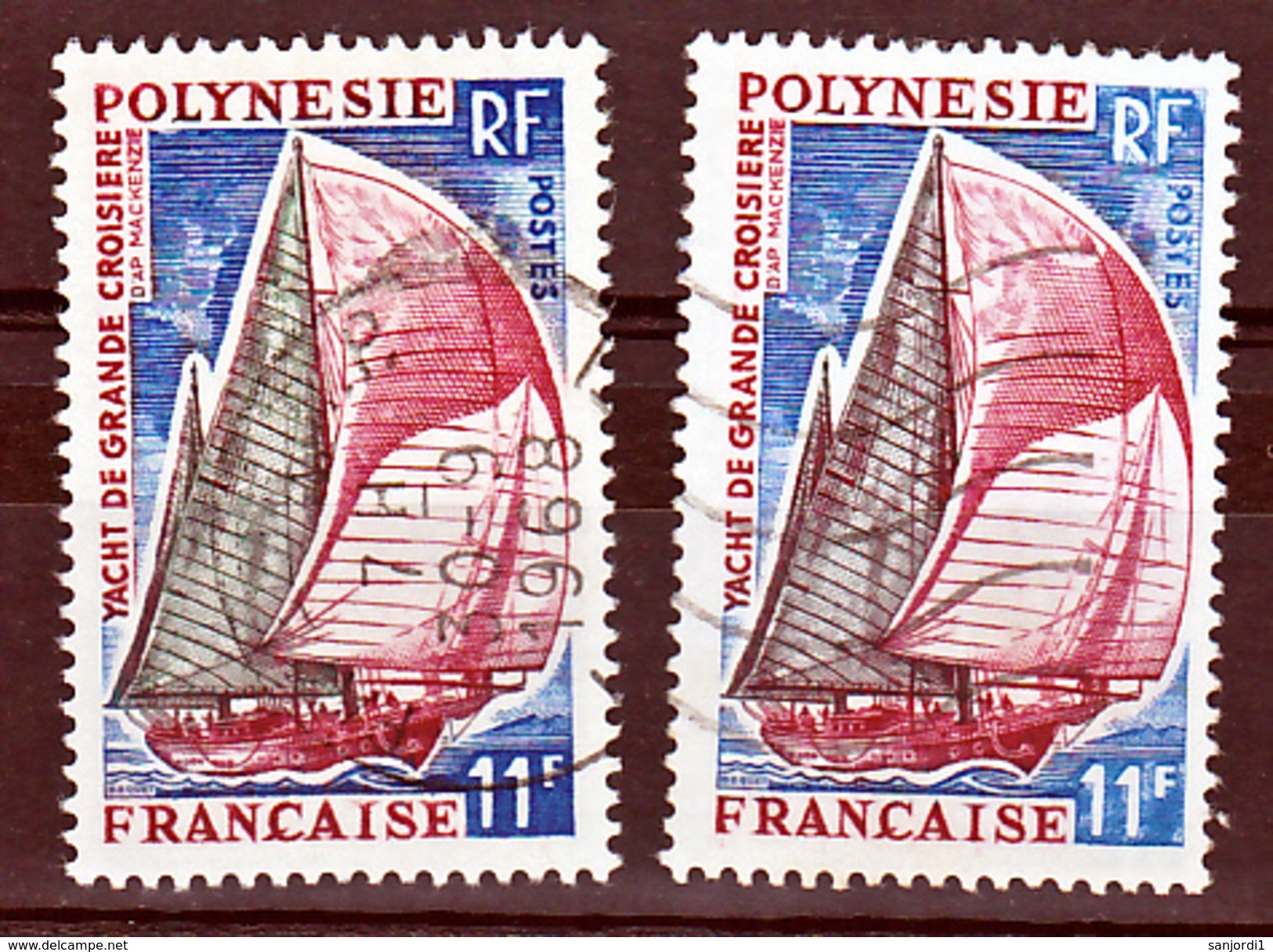 Polynésie   37 Variété Voile Verte Et Voile Brun Noir Bateau Oblitéré Used TB - Imperforates, Proofs & Errors