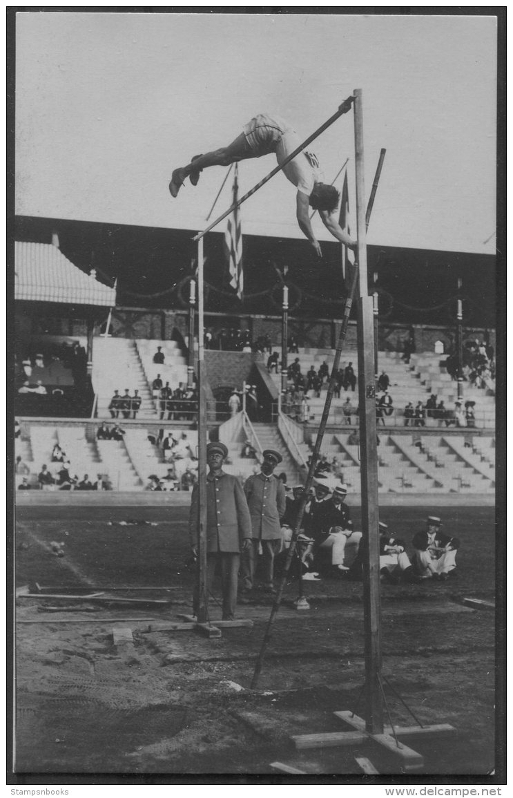 1912 Sweden Stockholm Olympics Official RP Postcard 182. M.S.Wright USA Pole Vault - Olympic Games