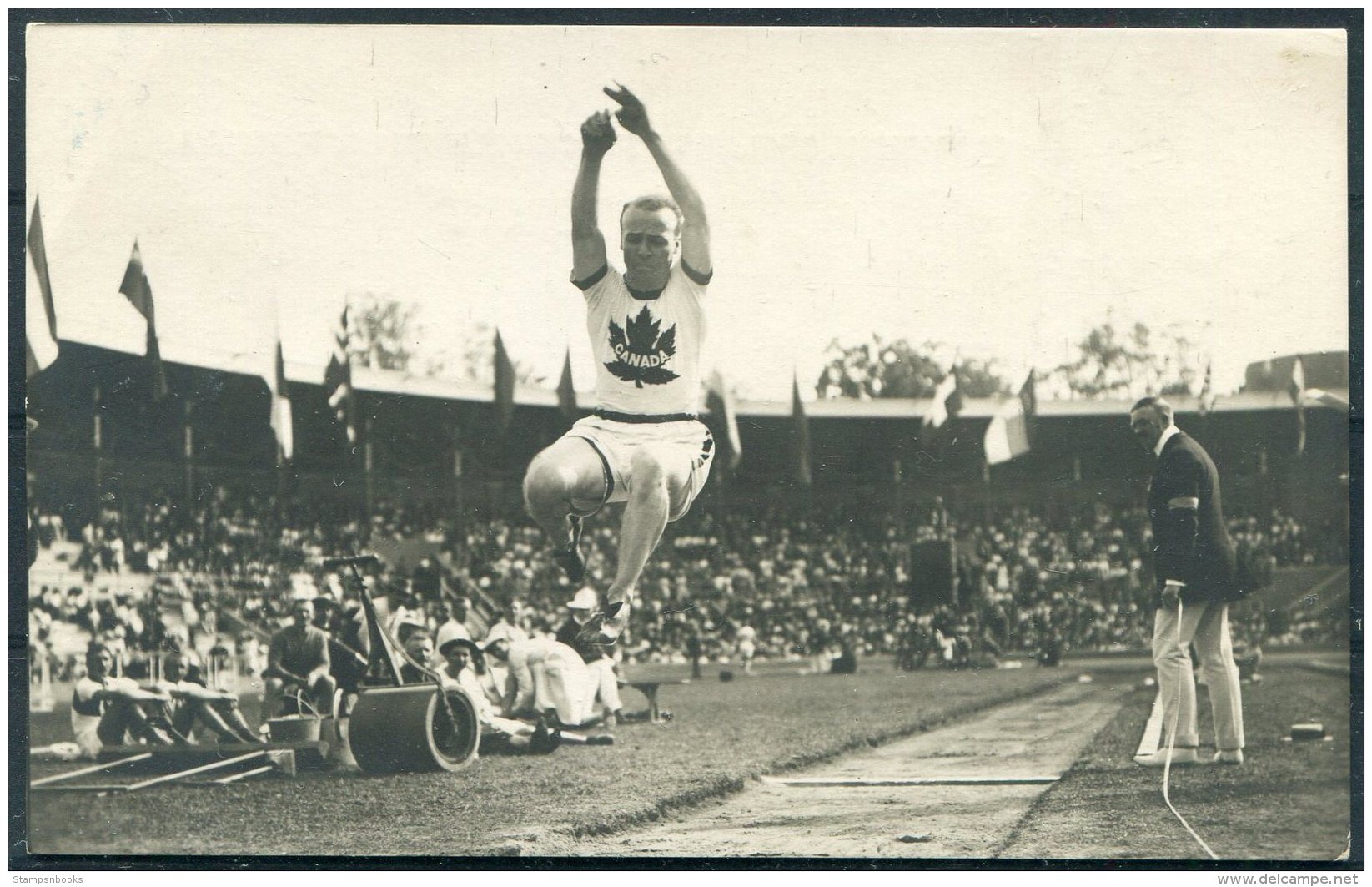 1912 Sweden Stockholm Olympics Official RP Postcard 183. C.D.Bricker, Canada,Running Long Jump - Olympic Games