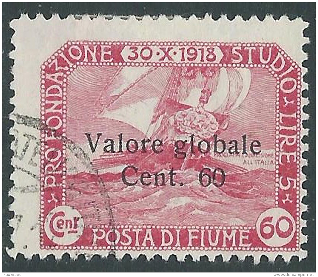 1919 FIUME USATO VALORE GLOBALE 60 CENT - F10-3 - Fiume