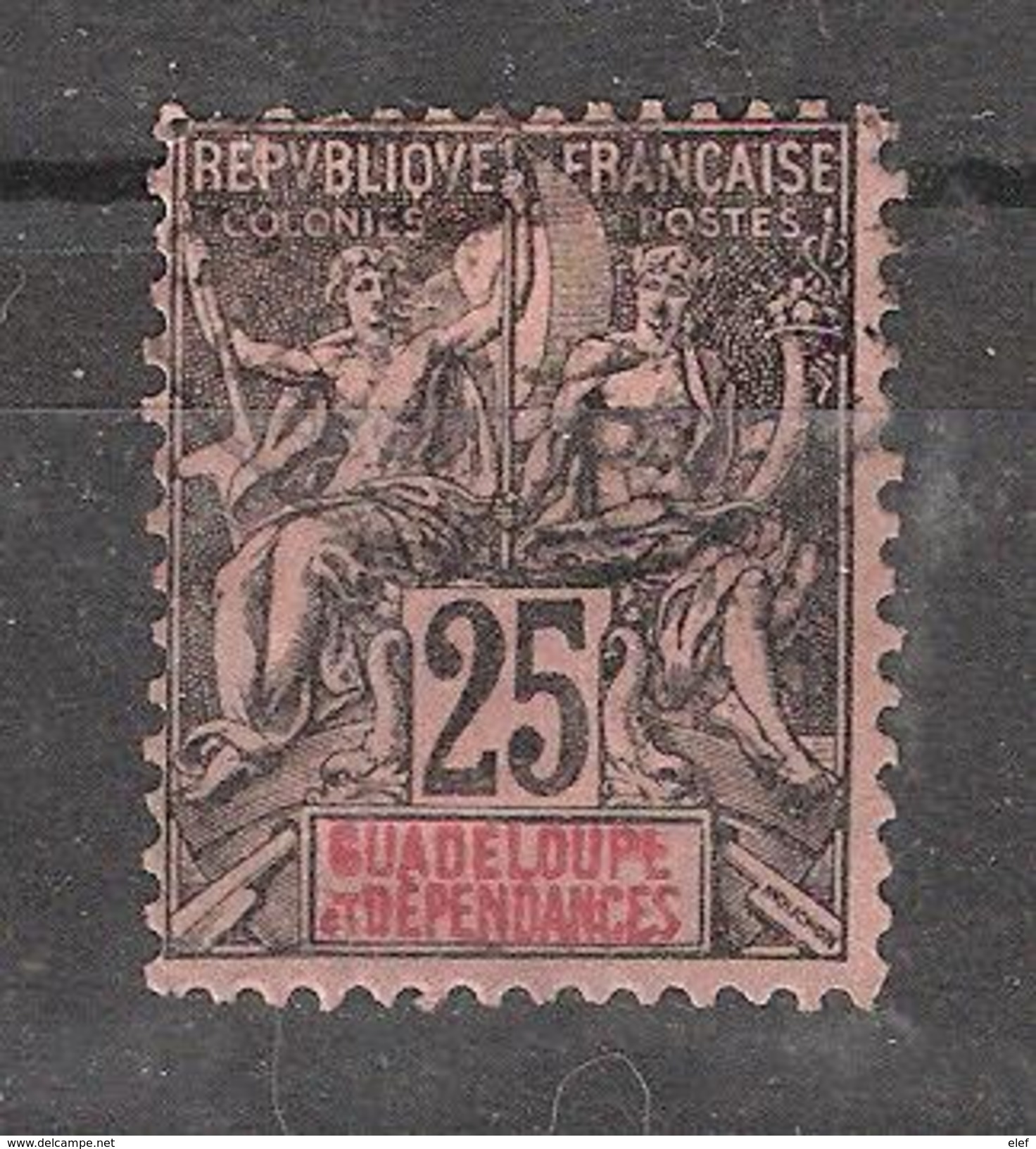 GUADELOUPE 1892 Type Groupe  Yvert N° 34, 25 C Noir / Rose  ,obl  VARIETE Petit E De ET ,TB Peu Courant - Oblitérés