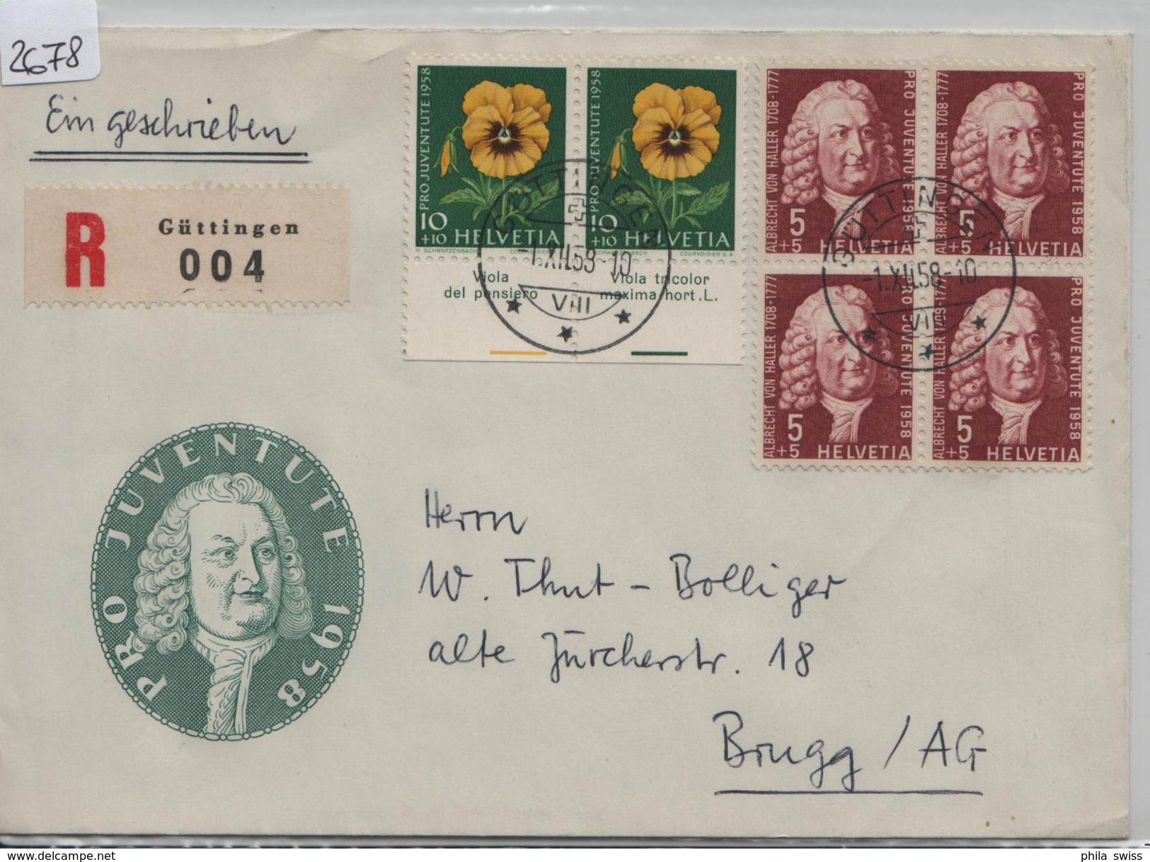 1958 Pro Juventute J173-J174/663-664 TAB FDC - Stempel: Güttingen Nach Brugg 1.12. - Lettres & Documents