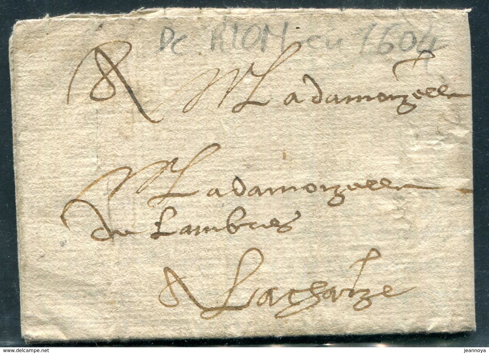 PUY DE DOME - LETTRE MANUSCRITE ENTIÉRE DE RIOM EN 1604 - SUP & RARE - ....-1700: Précurseurs