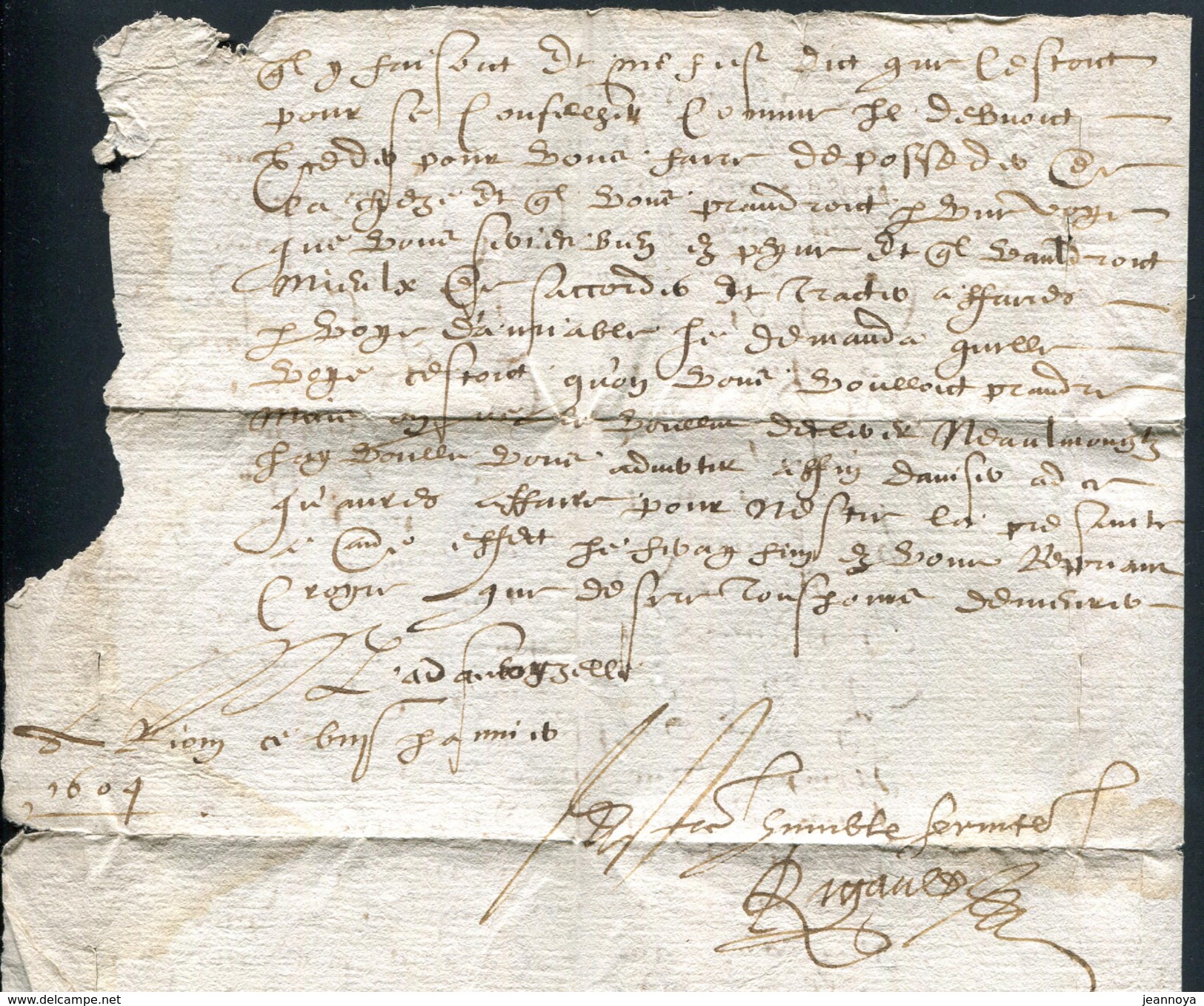 PUY DE DOME - LETTRE MANUSCRITE ENTIÉRE DE RIOM EN 1604 - SUP & RARE - ....-1700: Precursori