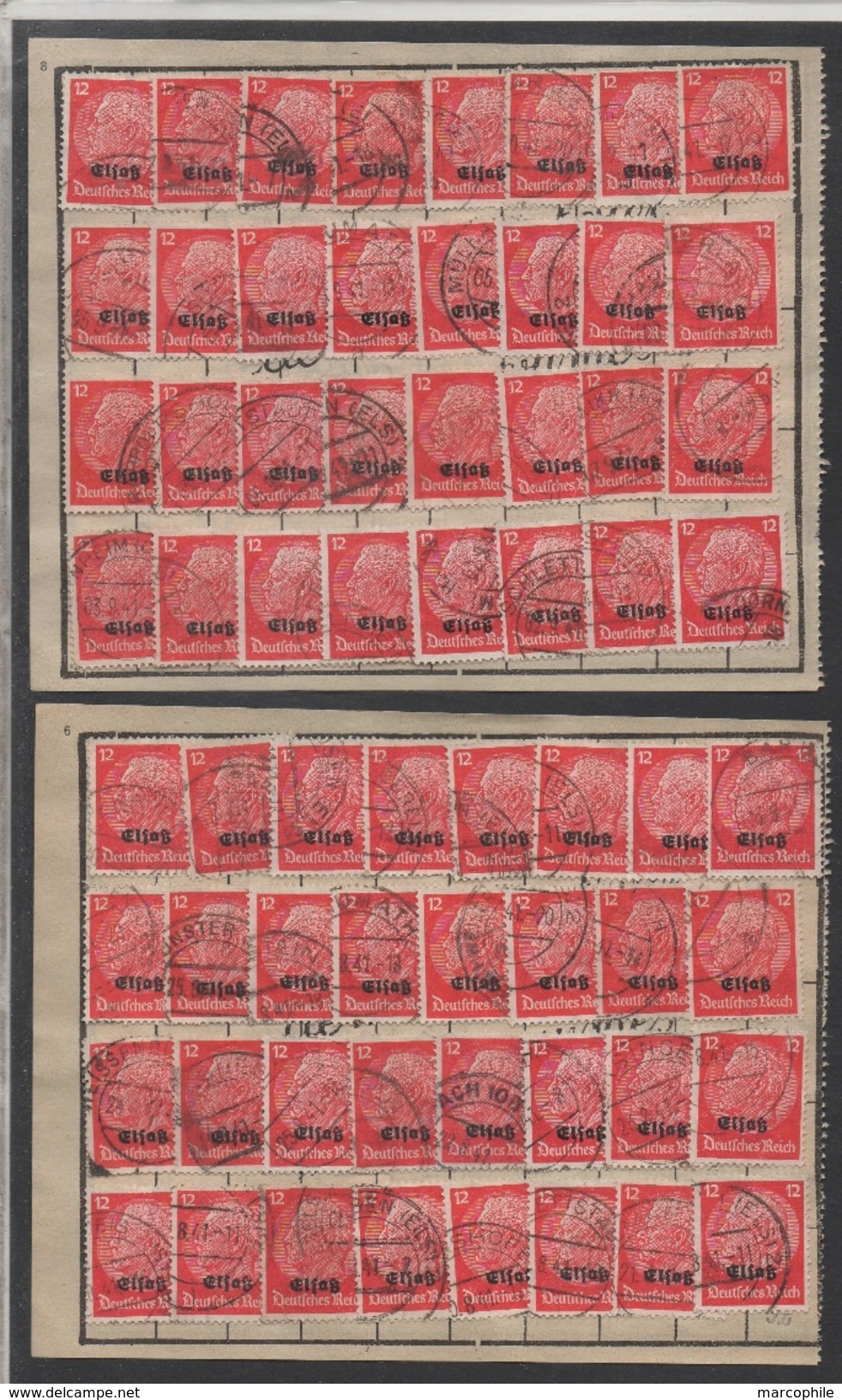 ALSACE - 12 PF ROUGE TYPE HINDENBURG SURCHARGE EN MULTIPLES / COTE 369.00 EUROS /7 IMAGES (ref 6280) - Sonstige & Ohne Zuordnung