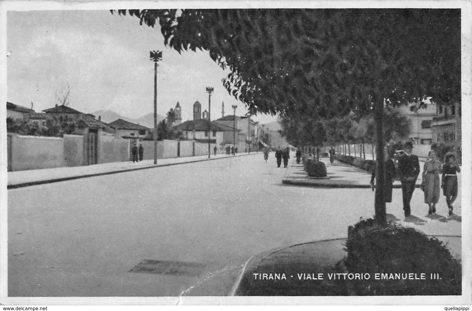 D5820 "ALBANIA - TIRANA - VIALE VITTORIO EMANUELE III" ANIMATA. CART  SPED 1919 - Albania