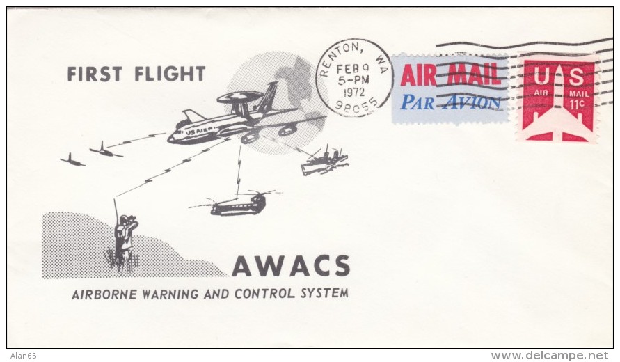 First AWACS Flight Boeing Military Plane Airborne Warning And Control System Cover, #C82 11-cent Air Mail Coil Issue - Militaria