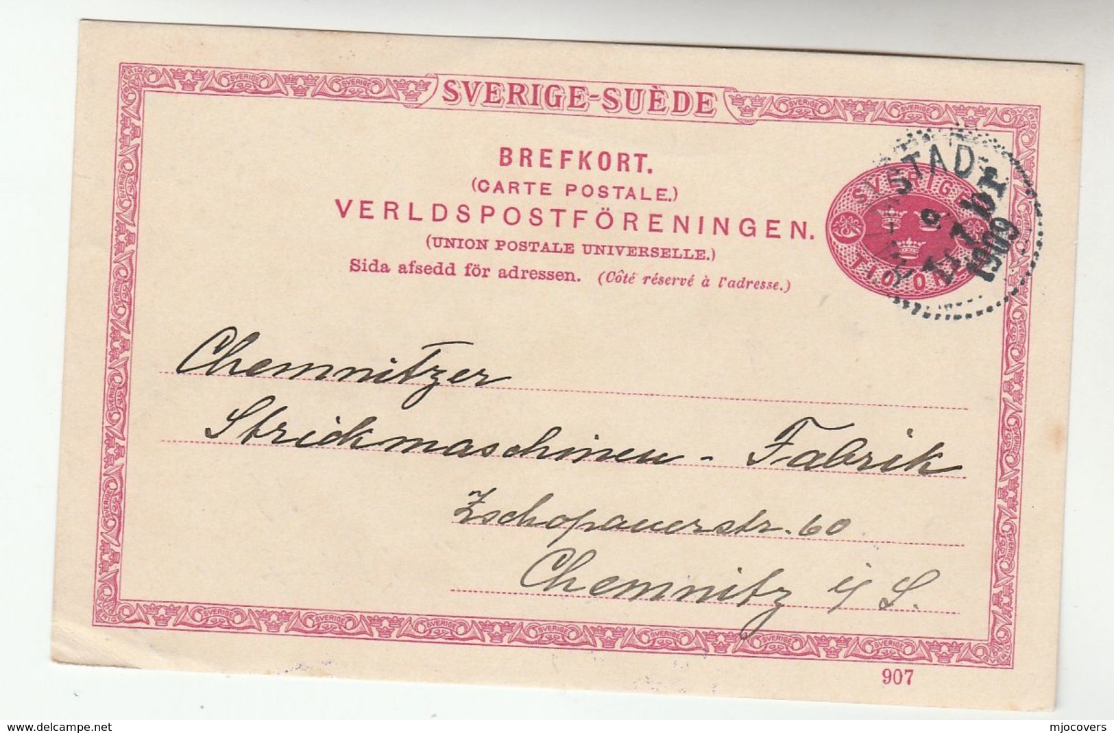 1909 Halmstad SWEDEN Postal STATIONERY CARD Cover Stamps - Postal Stationery