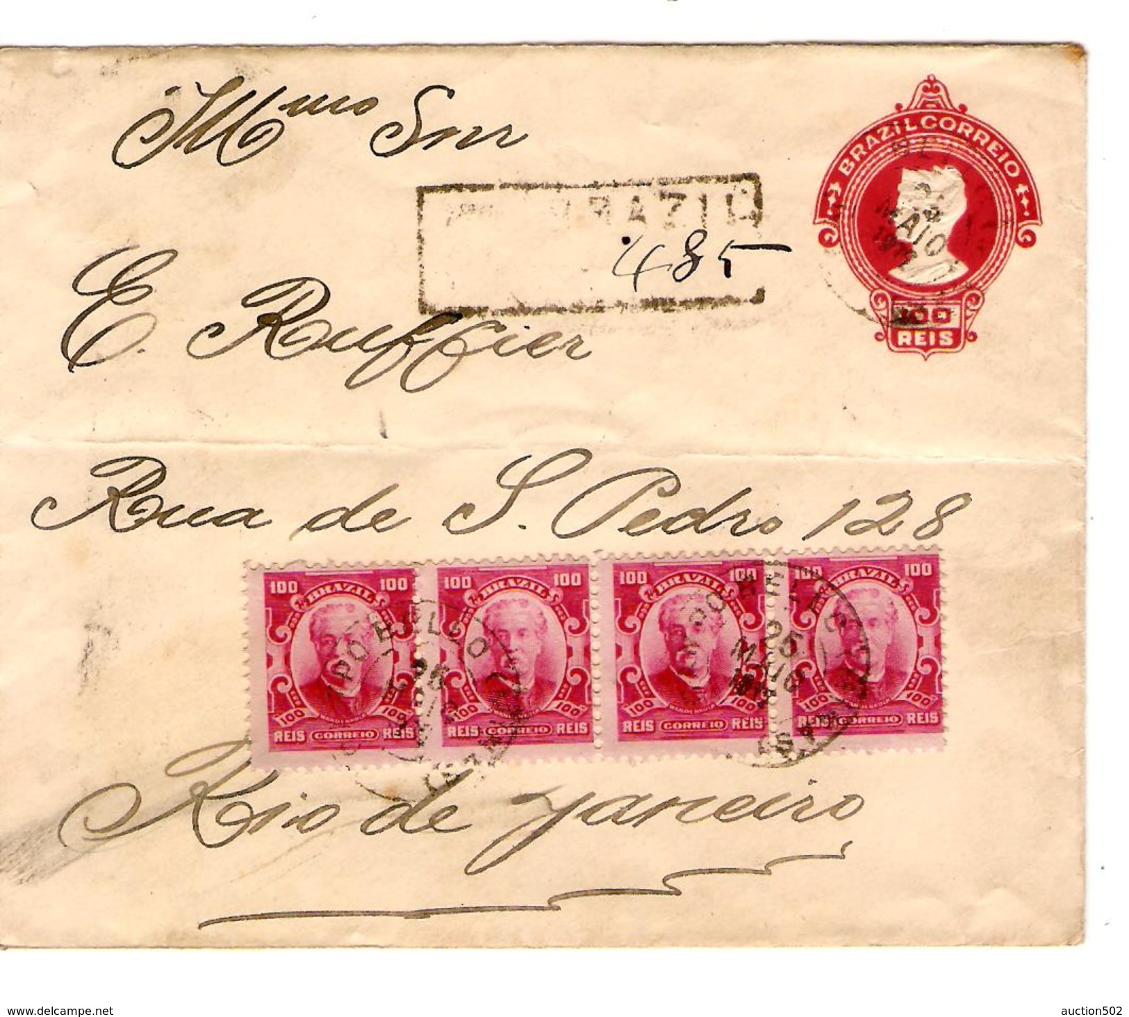 Brazil - Brésil Entire Registered PSL 1912 To Rio PR4602 - Entiers Postaux