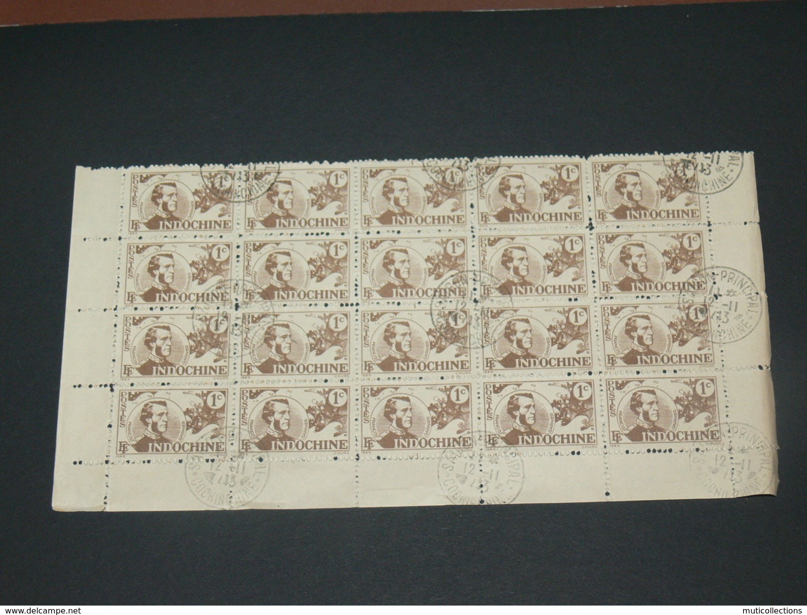 TIMBRES NEUFS D INDOCHINE 1889 A 1945  /  FRANCIS GARNIER  1 CENTS / BLOC 20 TIMBRES MORCEAU DE FEUILLET - Ongebruikt