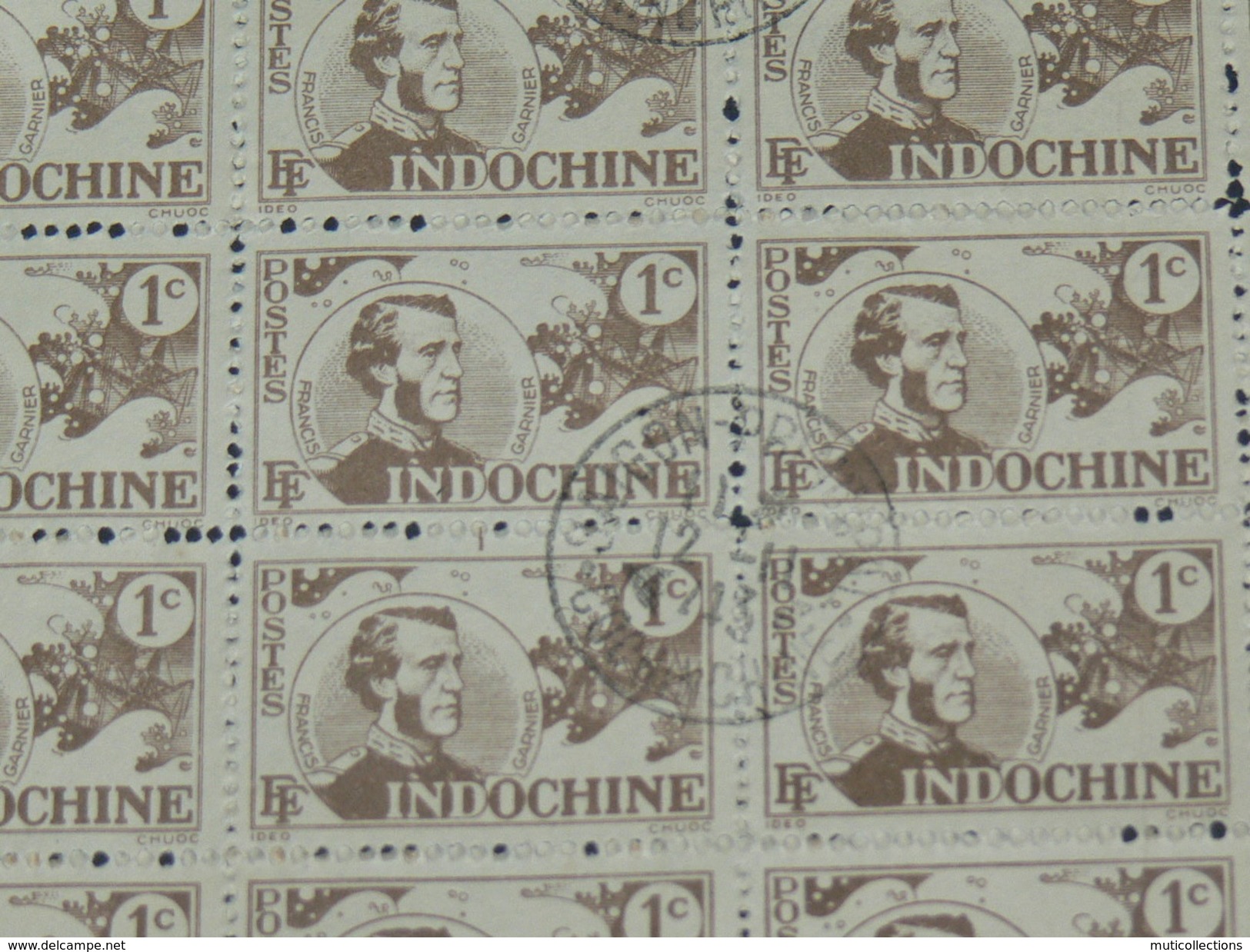 TIMBRES NEUFS D INDOCHINE 1889 A 1945  /  FRANCIS GARNIER  1 CENTS / BLOC 20 TIMBRES MORCEAU DE FEUILLET - Ongebruikt