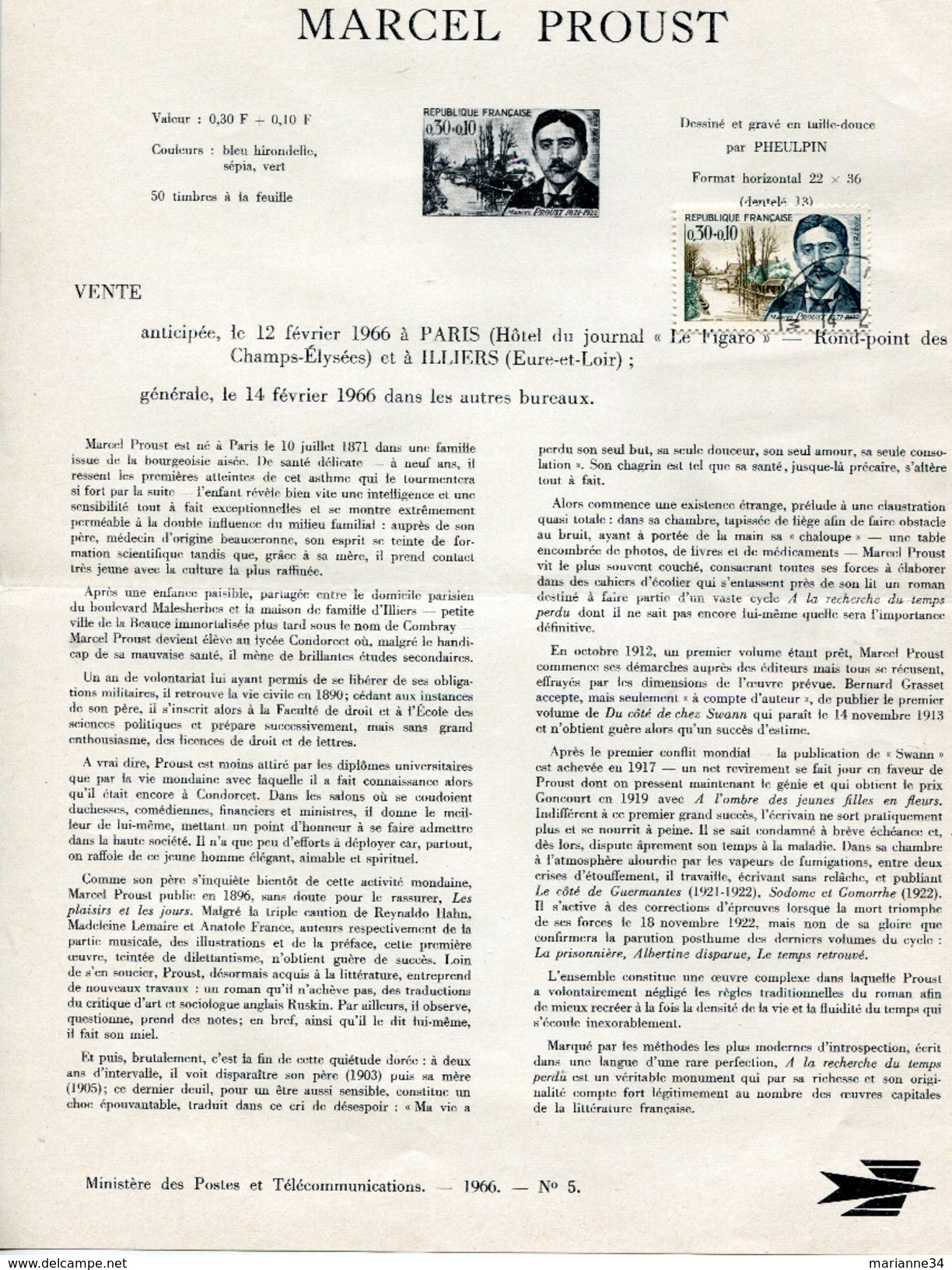 France-1966-document De La Poste-St Pierre Fourier,François Mansart,Marcel Proust (n°s 3,4,5) - Documents Of Postal Services