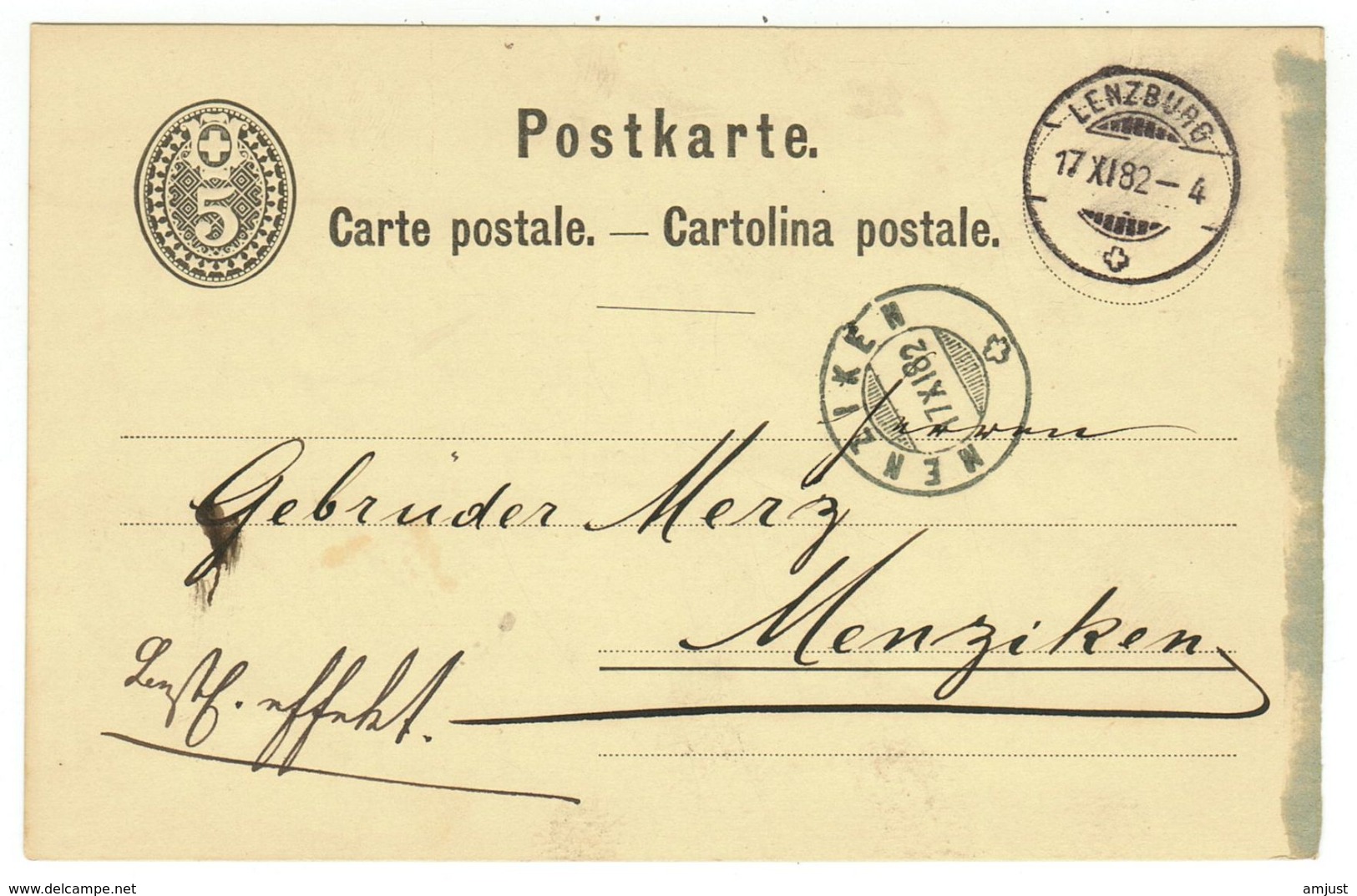 Suisse // Schweiz // Switzerland //  Entier Postaux // Entier Postal Au Départ De Lenzburg Le 17.11.1882 - Entiers Postaux