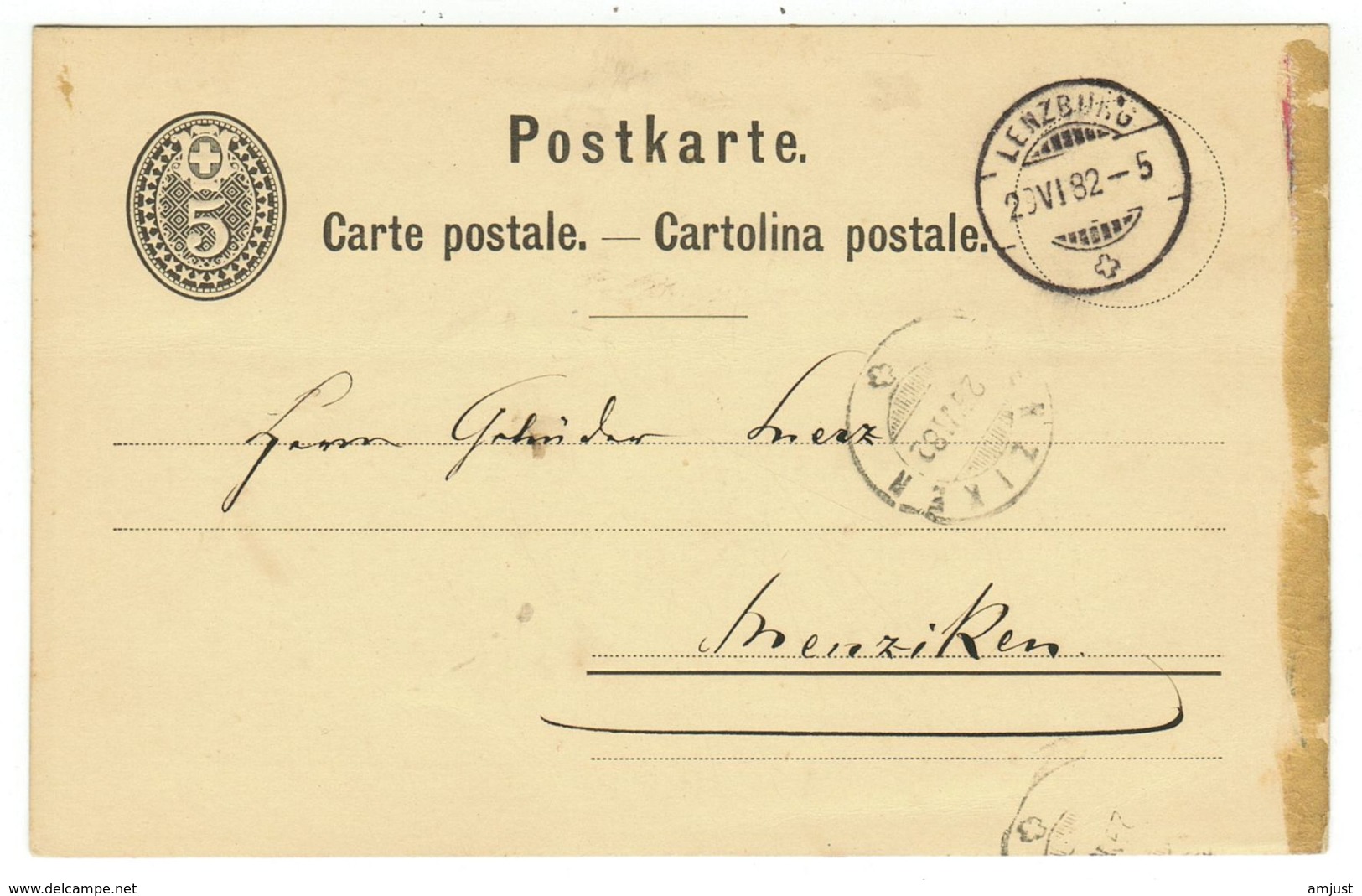 Suisse // Schweiz // Switzerland //  Entier Postaux // Entier Postal Au Départ De Lenzburg Le 29.06.1882 - Entiers Postaux