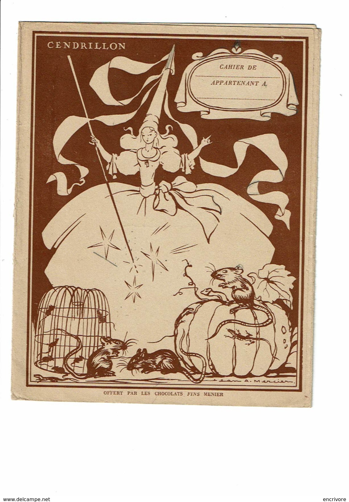 Protège Cahier Chocolat MENIER Cendrillon Fée Souris Rat Citrouille Illustré Jean Adrien Mercier - Protège-cahiers