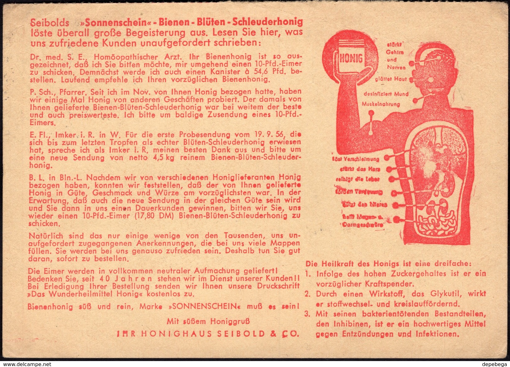 Germany - Privat Werbantwort Nachgebühr Postkarte 'Bienenhonig, Rheinhausen-Hochemmerich 1.11.1958. - Cartas & Documentos