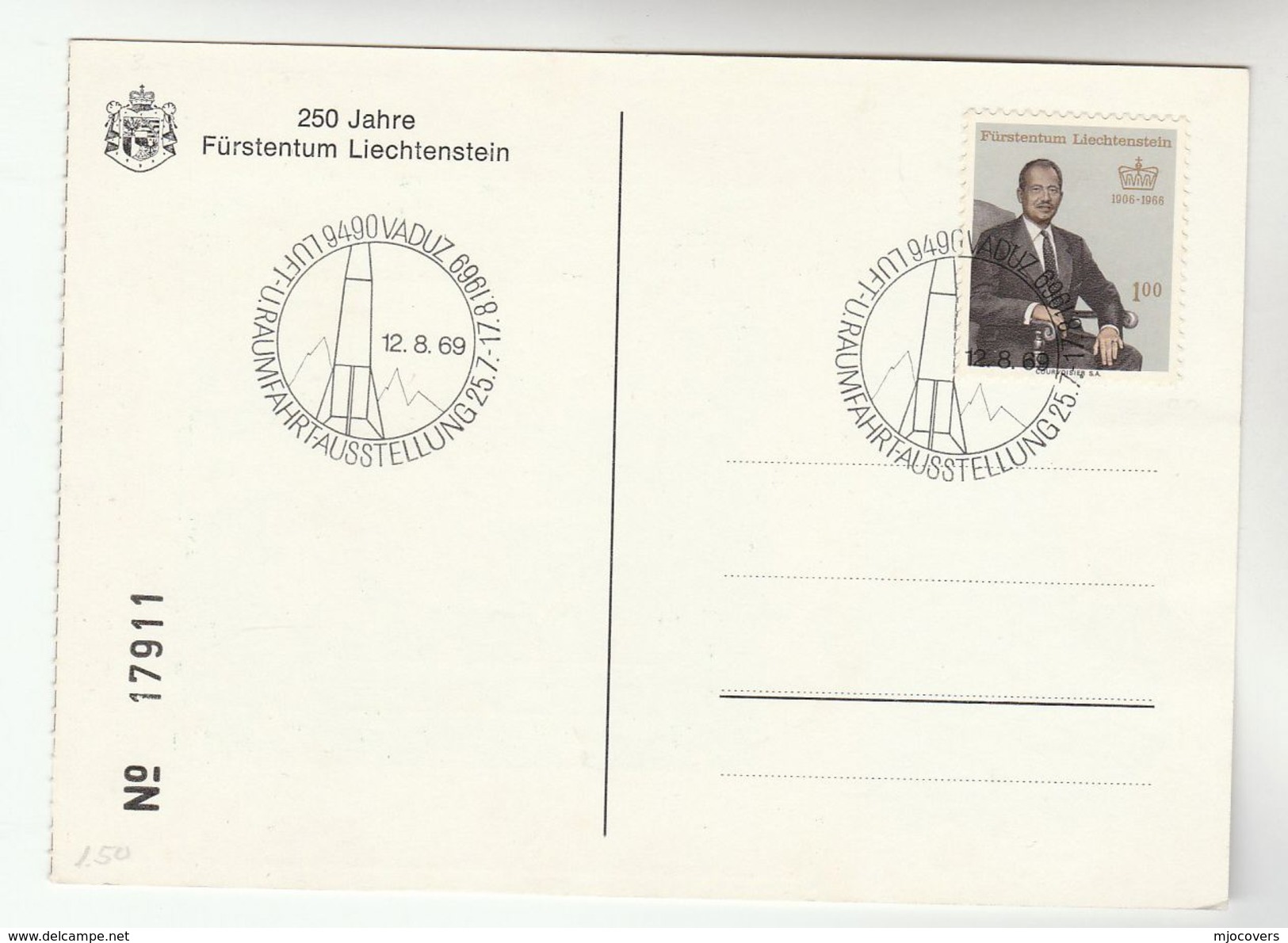 1969 Vaduz LIECHTENSTEIN SPACE AERONAUTICS EVENT COVER (card) Stamps - Europe