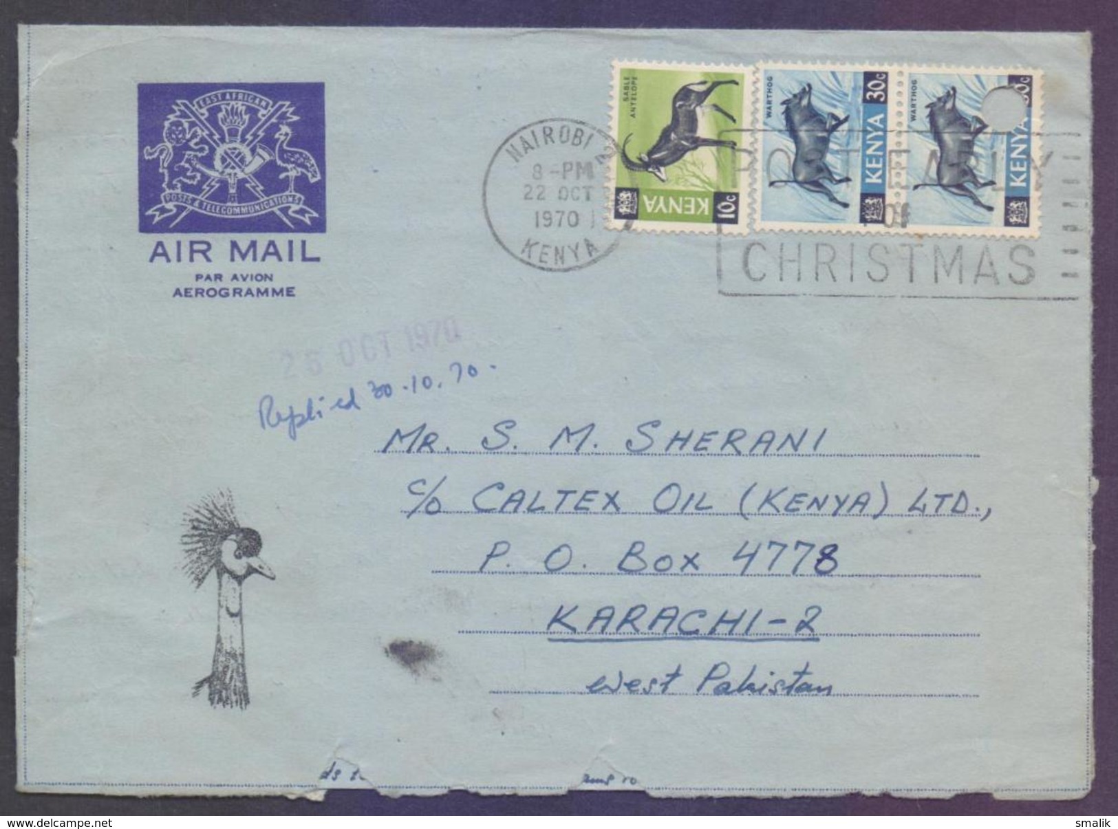 Animals, Postal History Cover, Aerogramme From KENYA, Used 1970 With Slogan Postmark - Kenia (1963-...)