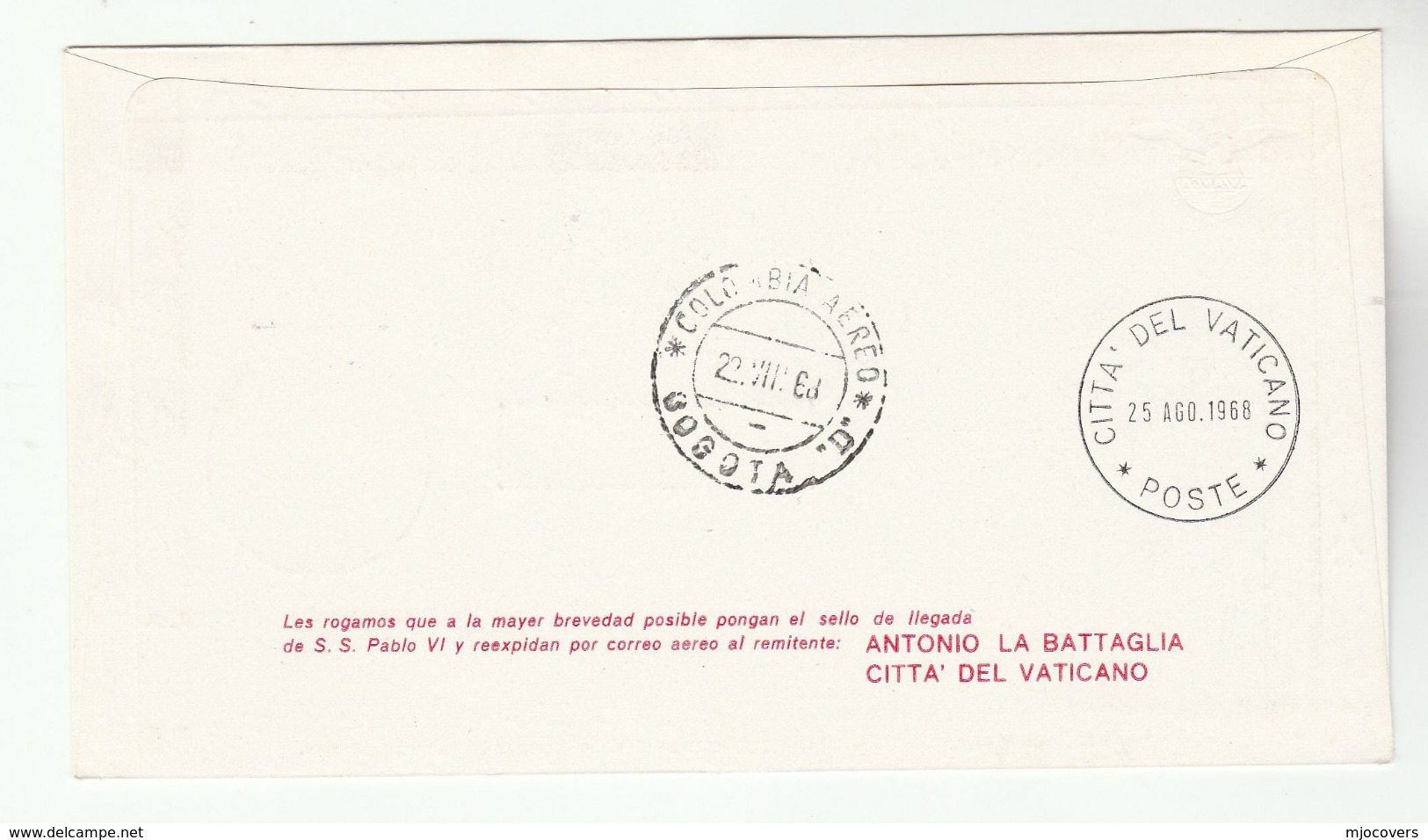 1960 Special PAPAL FLIGHT COVER VATICAN Stamps ROME  To COLOMBIA Aviation Pope Religion - Aviones