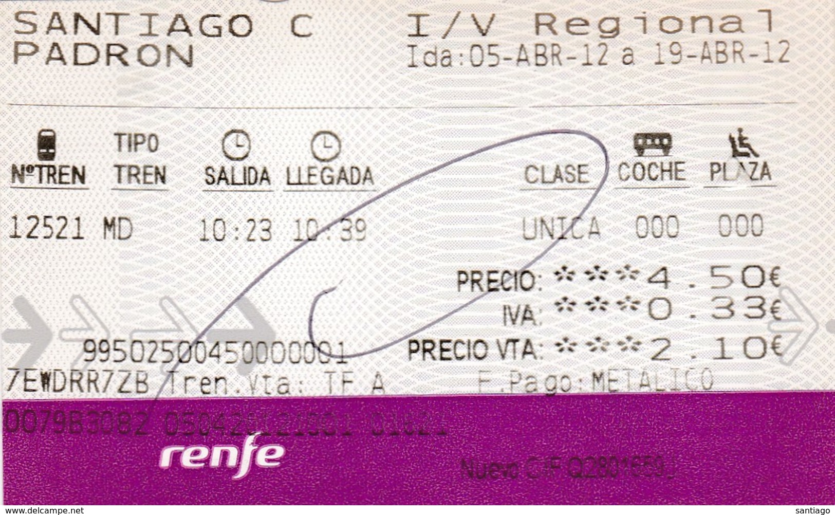 Spanje / España : RENFE     =>    Santiago => Padron - Europa