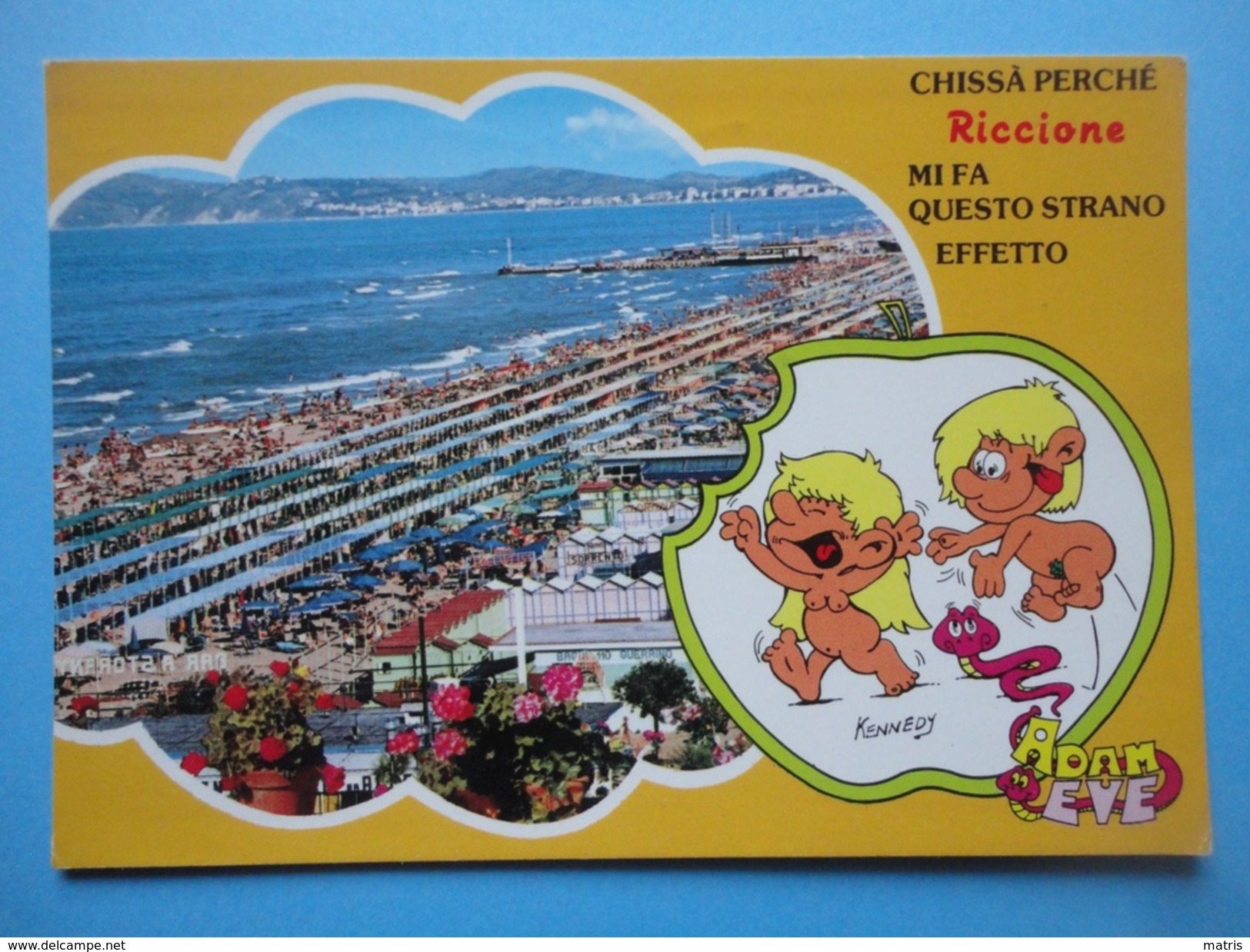 Riccione - Rimini - Vignetta Adam Eve - Chissà Perchè Mi Fa Questo Strano Effetto - Vedutina Mare E Spiaggia - Rimini