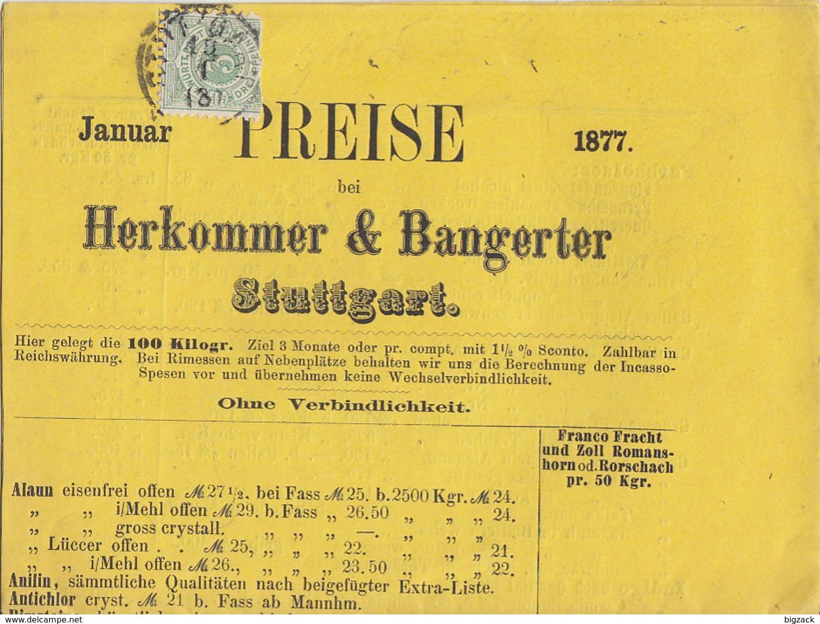 Württemberg Preisliste Der Firma Herkommer & Bangerter EF Minr.44 Stuttgart - Sonstige & Ohne Zuordnung