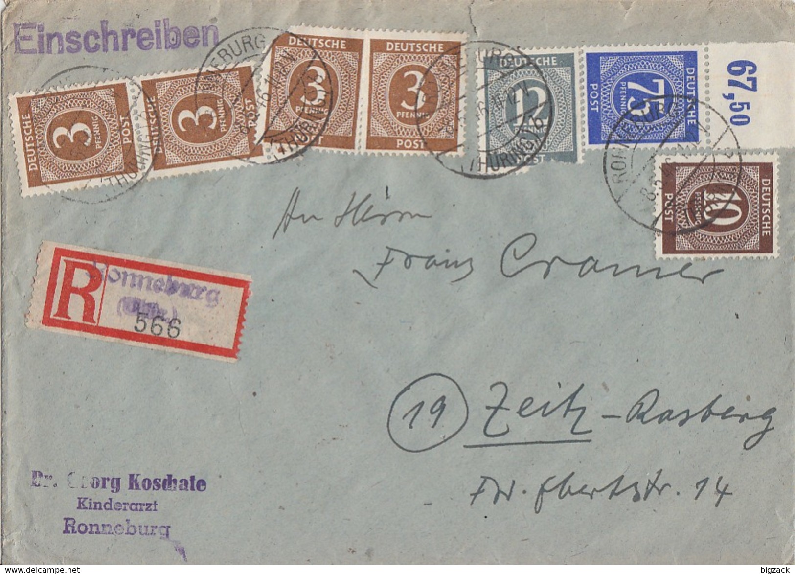 Gemeina. R-Brief Mif Minr.4x 913,918,920,934 OR Ronneburg 8.5.46 - Sonstige & Ohne Zuordnung