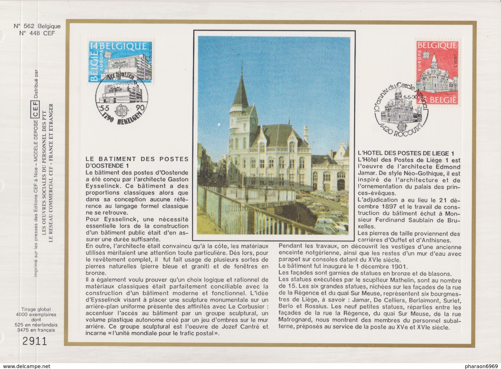 Feuillet Tirage Limité CEF 562 2367 2368 Europa Bureaux De Poste Oostende 1 Bekelgem Rocourt - 1981-1990