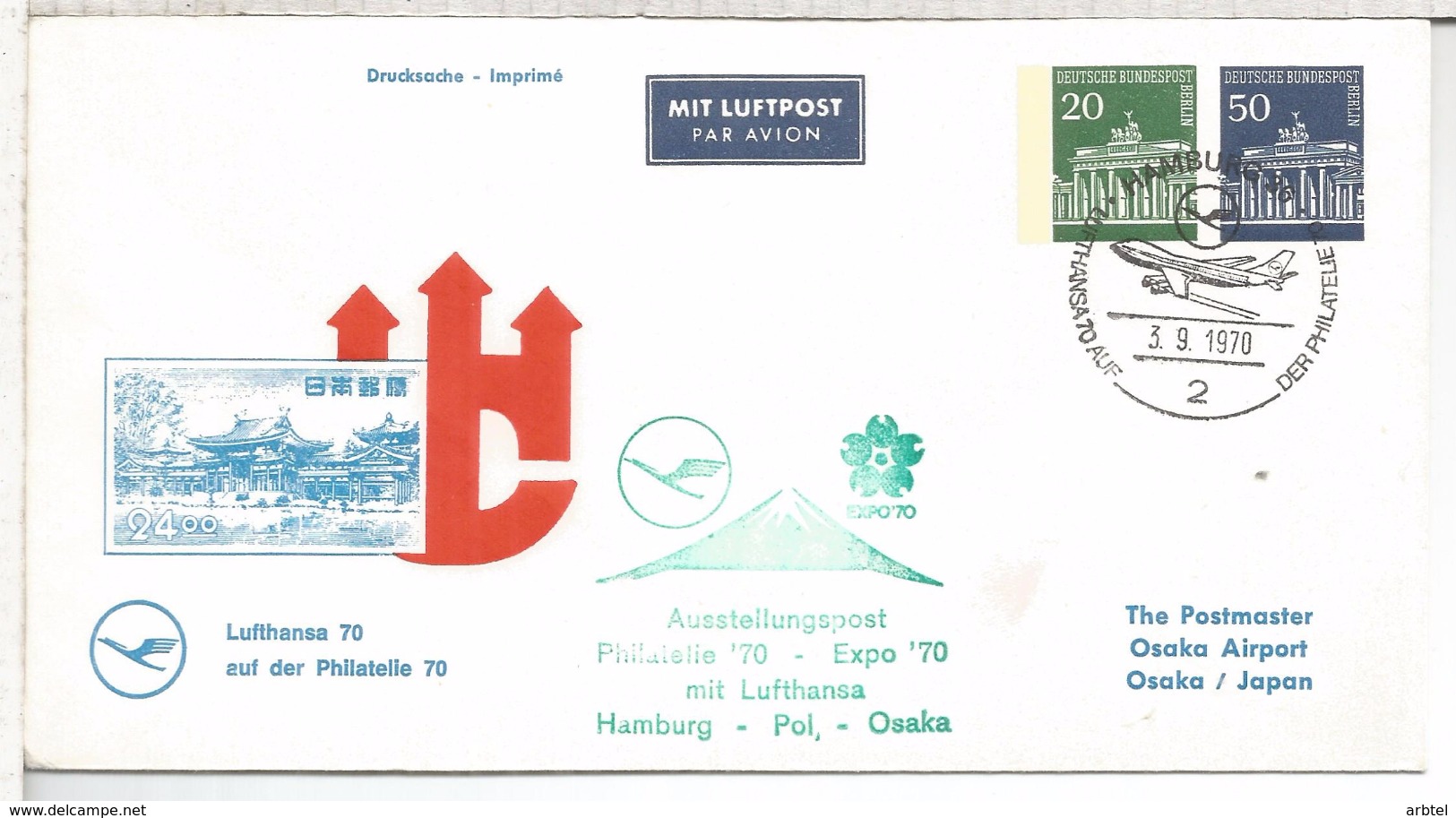 ALEMANIA ENTERO POSTAL LUFTHANSA 1970 VUELO A LA EXPO 70 OSAKA - 1970 – Osaka (Japan)