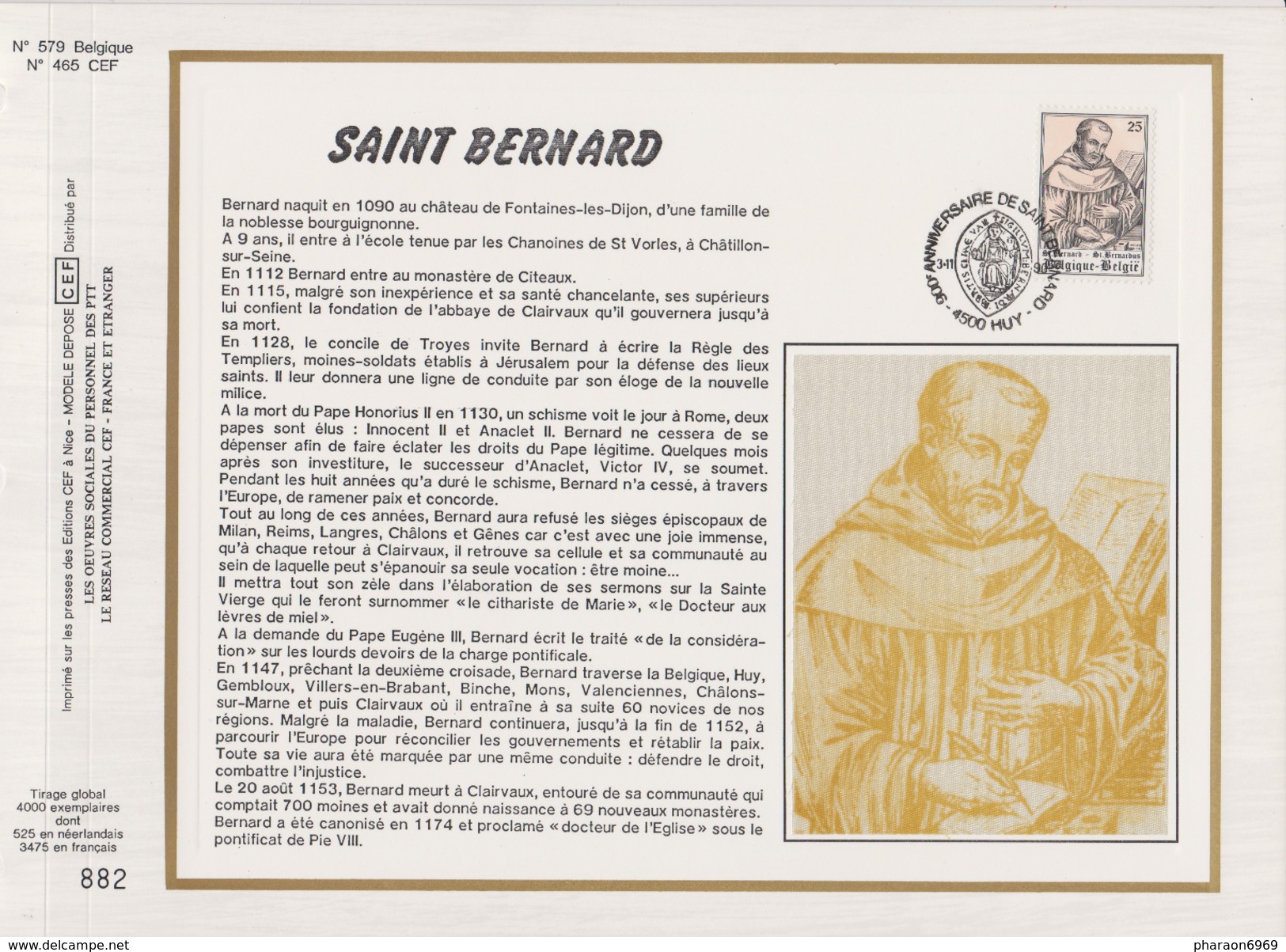 Feuillet Tirage Limité CEF 579 2391 Saint Bernard Huy - 1981-1990