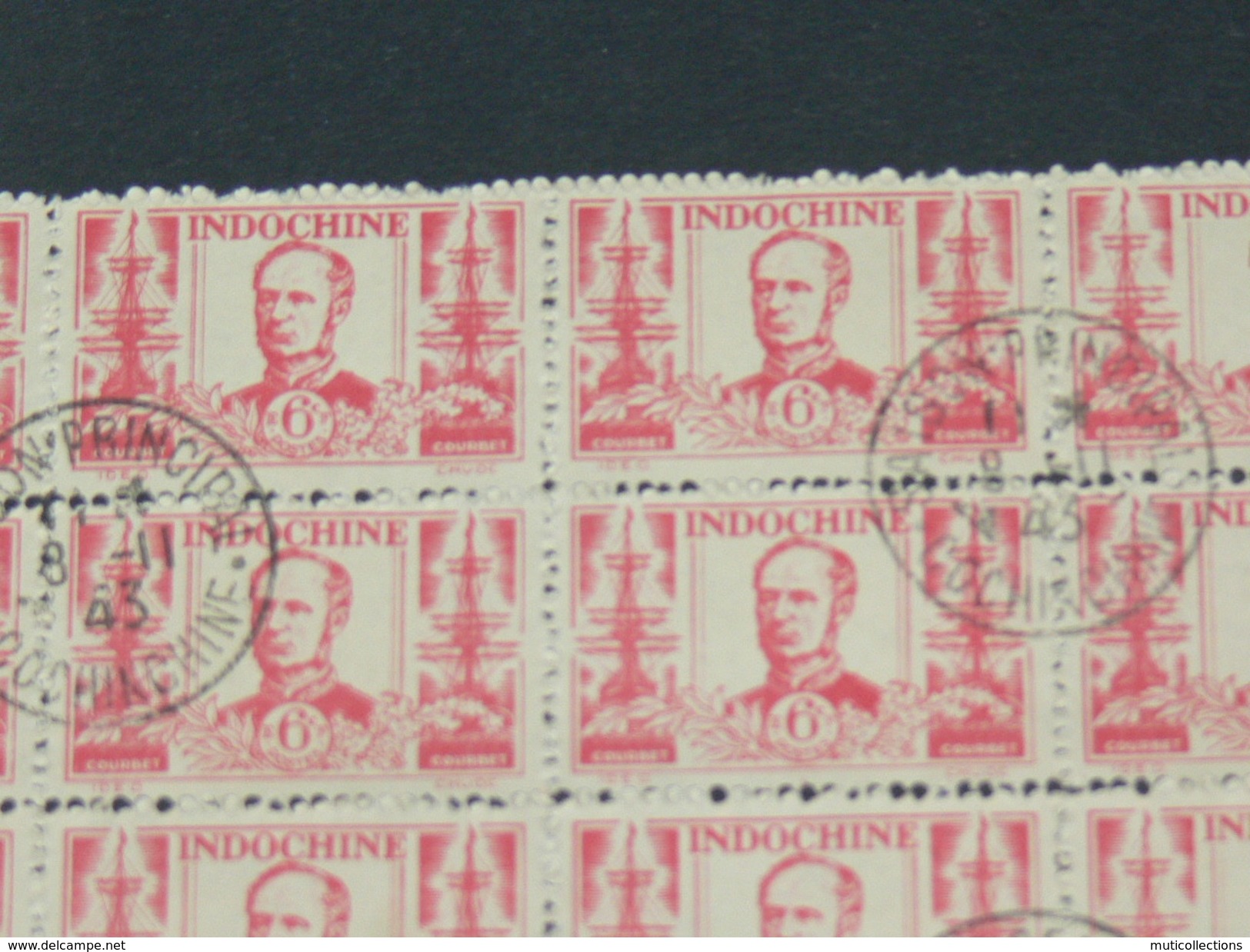 TIMBRES NEUFS D INDOCHINE 1889 A 1945  /  1943  COURBET  6 CENTS  / BLOC 15 TIMBRES  MORCEAU DE FEUILLET - Ongebruikt