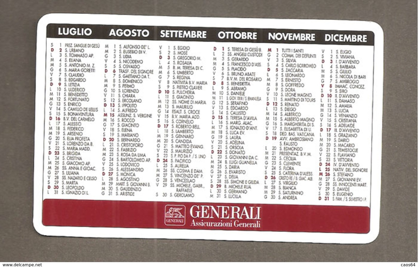 CALENDARIO  2006  ASSICURAZIONI GENERALI - Formato Piccolo : 2001-...