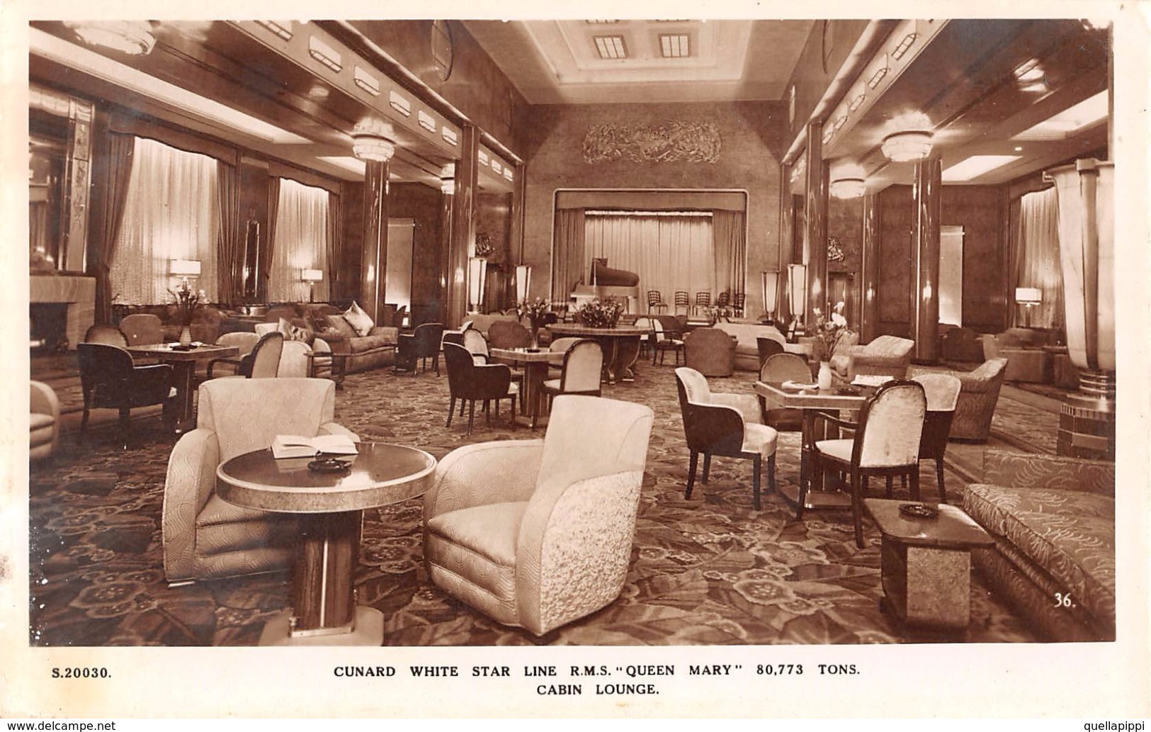 05831 "CUNARD WHITE STAR LINER - R.M.S.QUEEN MARY - 80773 TONS - CABIN LOUNGE"  CART NON SPED - Banche