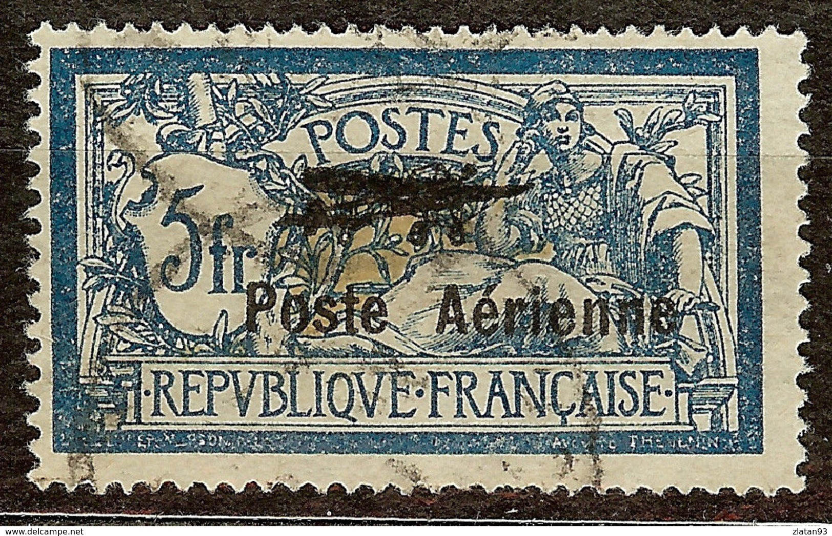 SUPERBE POSTE AERIENNE N°2 5F BLEU Oblitéré CàD Cote 250 Euro PAS D'AMINCI - 1927-1959 Used