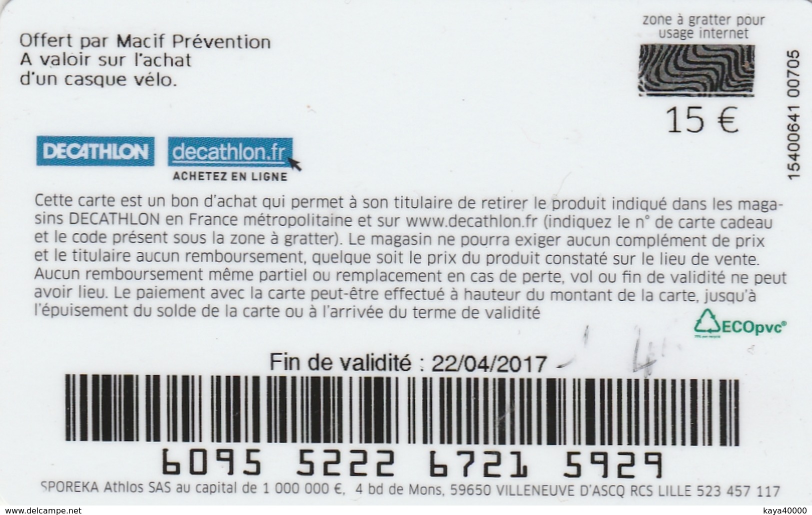 ## Carte  Cadeau DECATHLON ##  (France)   Gift Card, Giftcart, Carta Regalo, Cadeaukaart - Cartes Cadeaux