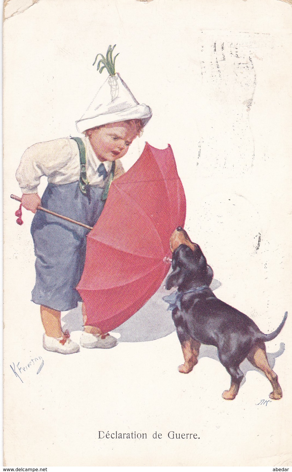 Teckel  Dackel  Dachshund Enfants K.Feiertag  Chien  Hund  Cane  Old Postcard BKW 454-2  Cpa. 1913 - Chiens