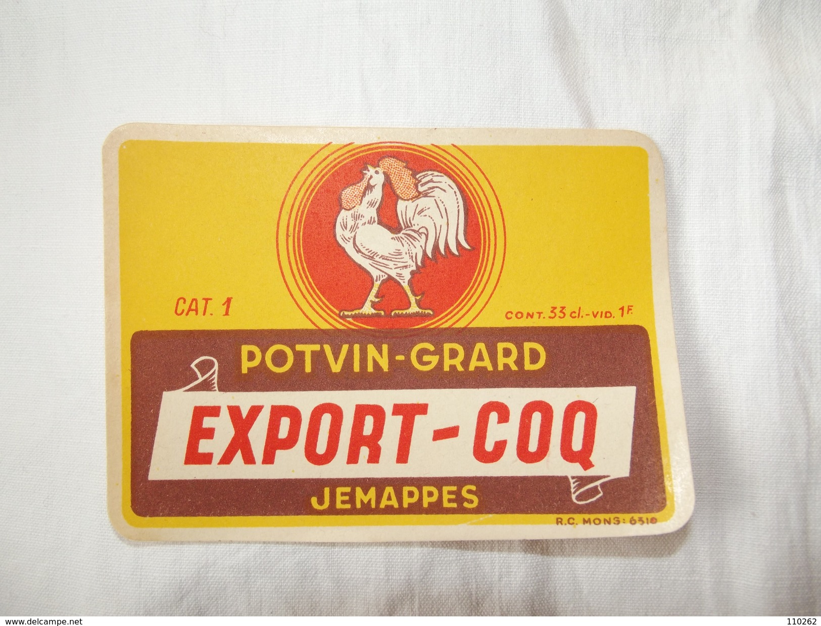 Ancienne étiquette à Bière EXPORT COQ Brasserie POTVIN-GRARD Jemappes . - Autres & Non Classés