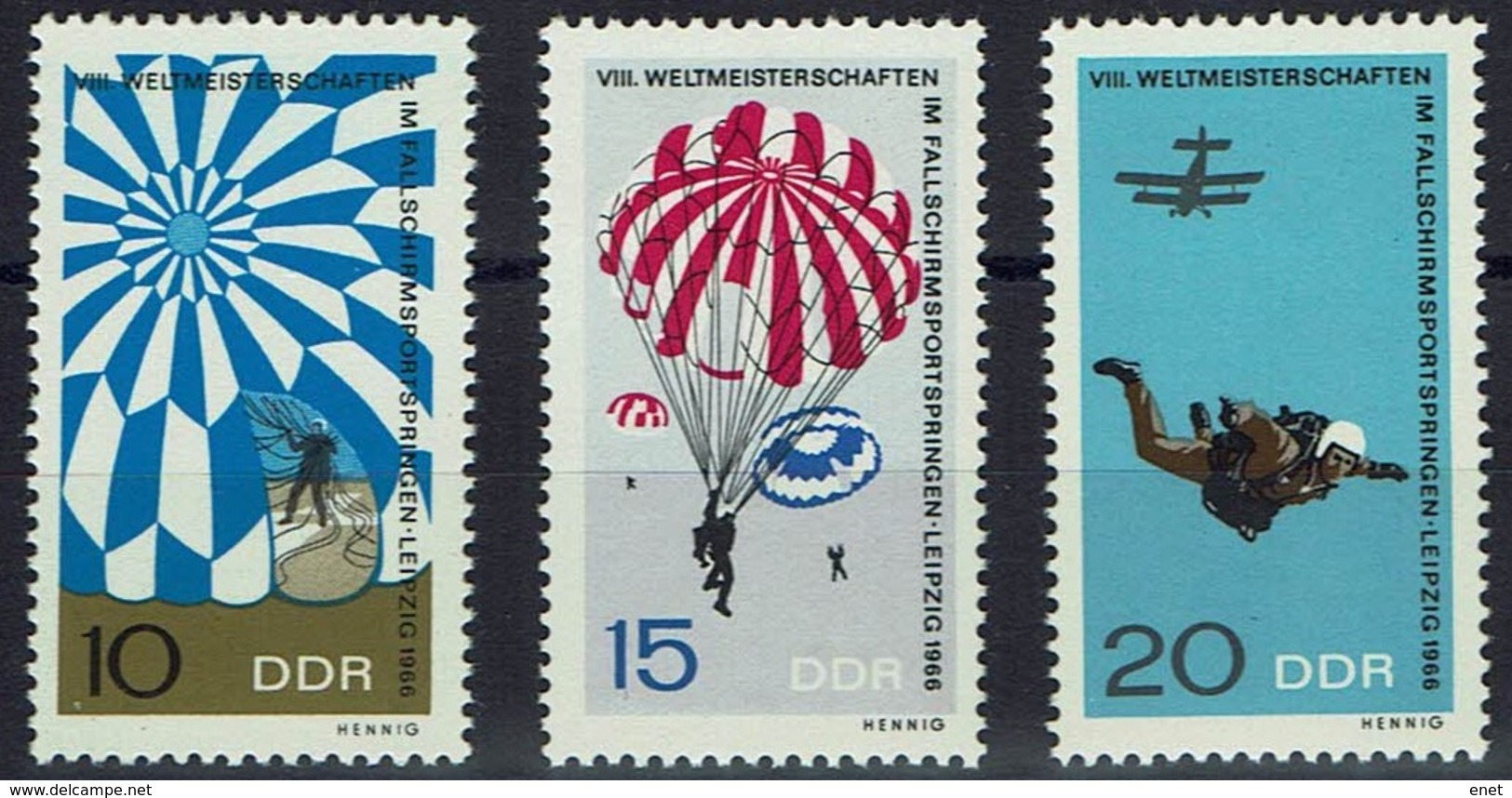 DDR 1966 - MiNr 1193-1195 - Fallschirmspringen, Leipzig - Fallschirmspringen