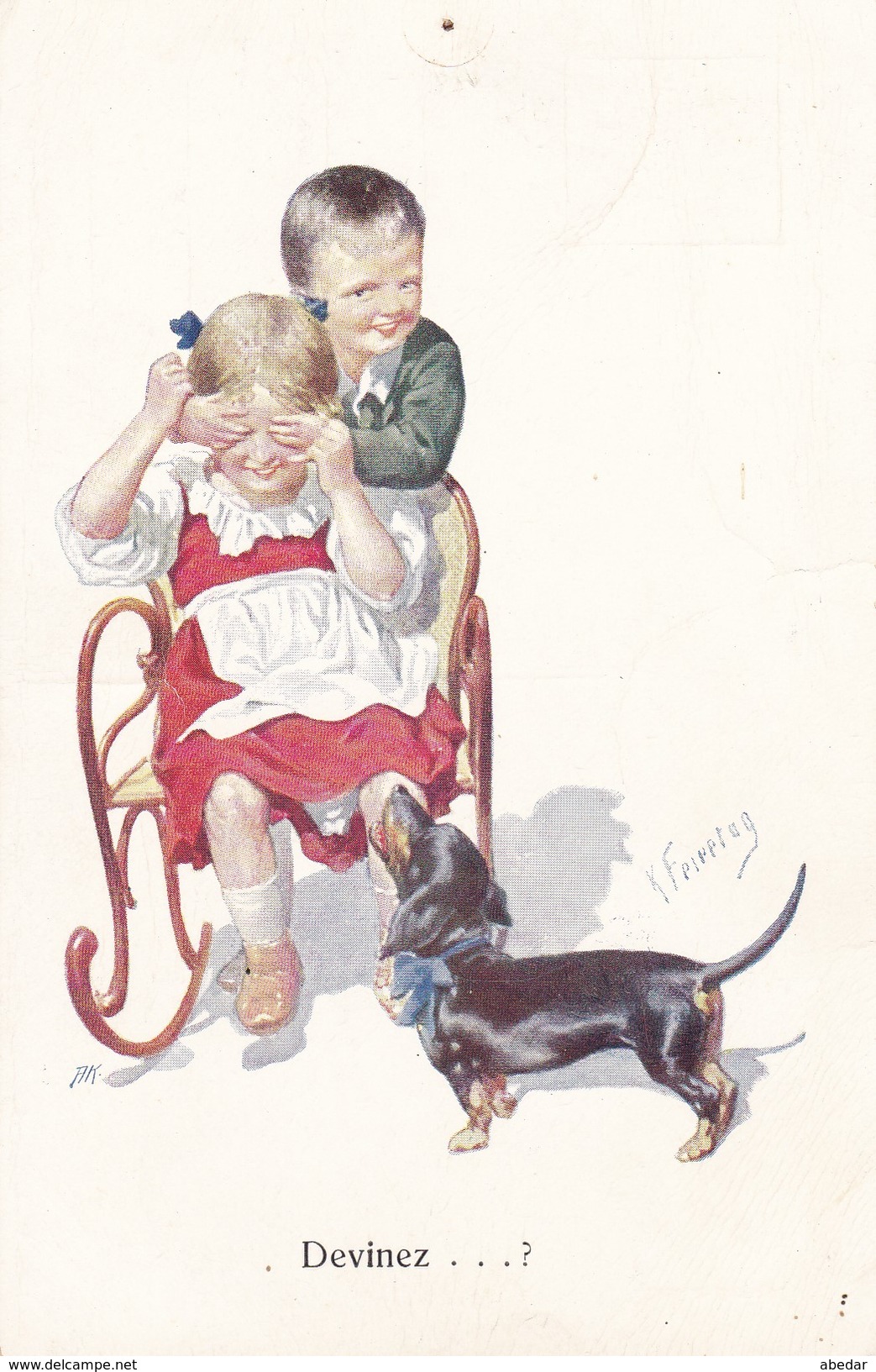 Teckel  Dackel  Dachshund Enfants  K.Feiertag  Chien  Hund  Cane  Old Postcard BKWI  322-4 Cpa. - Chiens