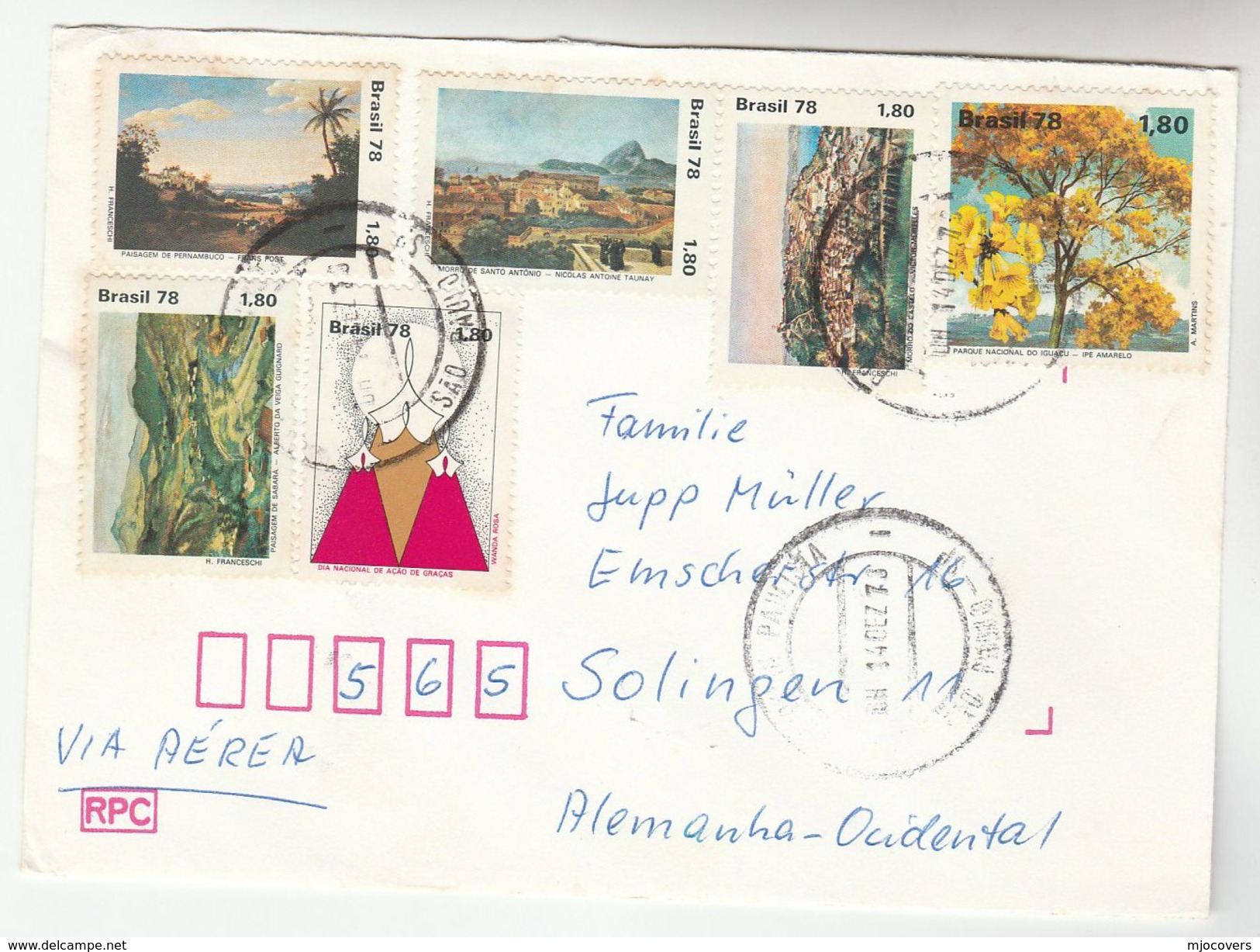 1978 Air Mail BRAZIL COVER Multi Stamps TREE ART VIEWS Etc  To Germany - Covers & Documents