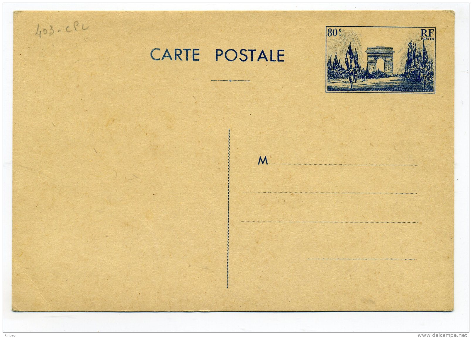 Entier N°403 CP2 - 1939 1940  DEFILE DU 11 NOVEMBRE - 80c Bleu  / Neuf - Cartes Postales Types Et TSC (avant 1995)