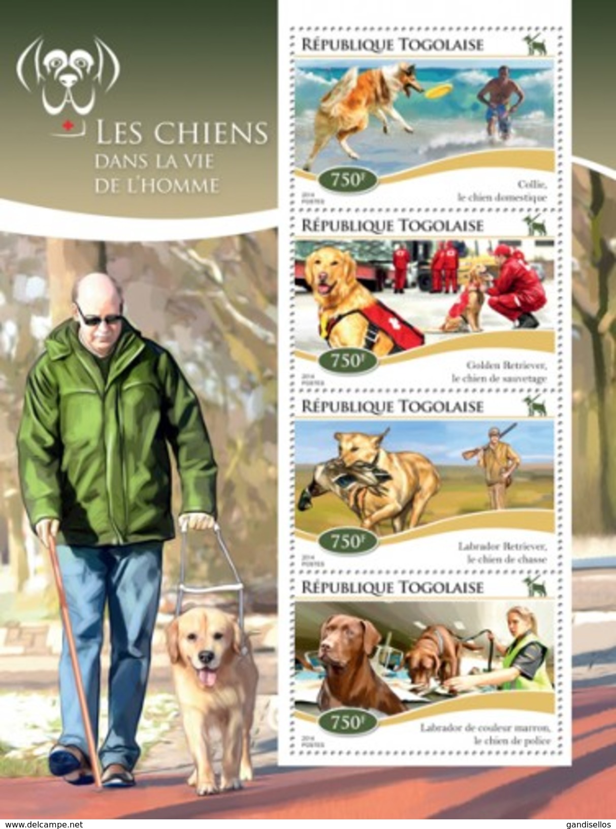 TOGO 2014 SHEET DOGS IN HUMANS LIFE CHIENS PERROS HUNDEN CANI CAES Tg14710a - Togo (1960-...)