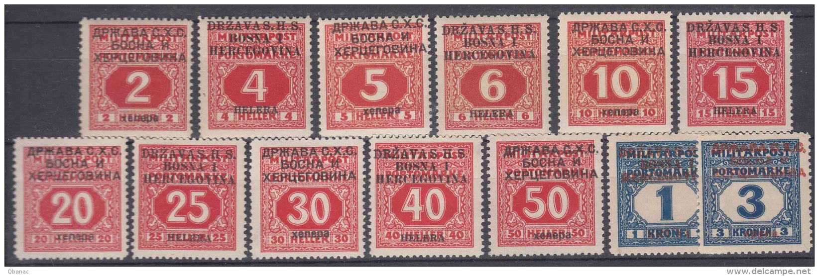 Yugoslavia, Kingdom SHS, Issues For Bosnia 1918 Porto Mi#1-13 Mint Hinged - Ungebraucht