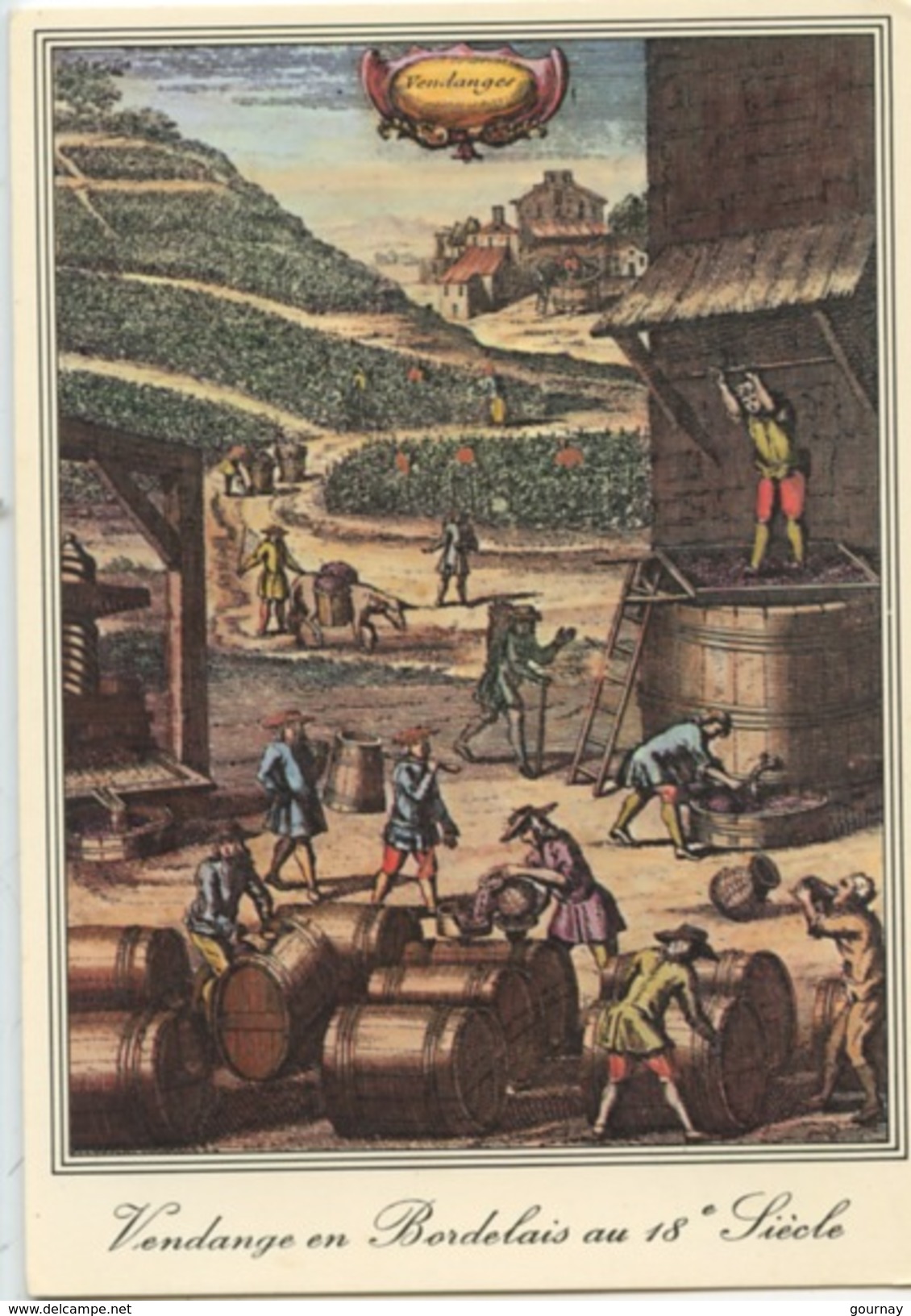 Vendanges En Bordelais Au 18è Siècle - Bordeaus Gravure Travaux Coupe Du Raisin Mise En Tonneaux - Weinberge