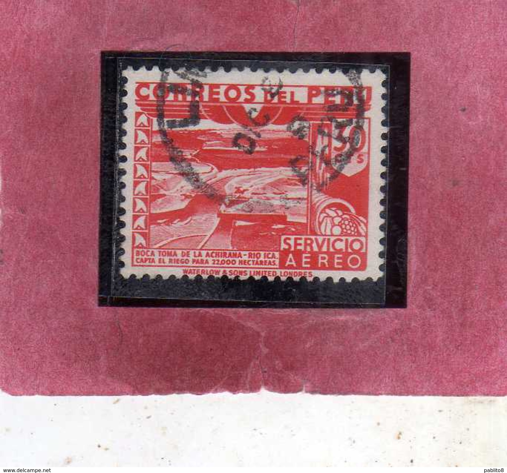 PERU' 1945 1946 AIR MAIL POSTA AEREA DAM ICA RIVER DIGA FIUME CENT. 30 USATO USED OBLITERE' - Peru