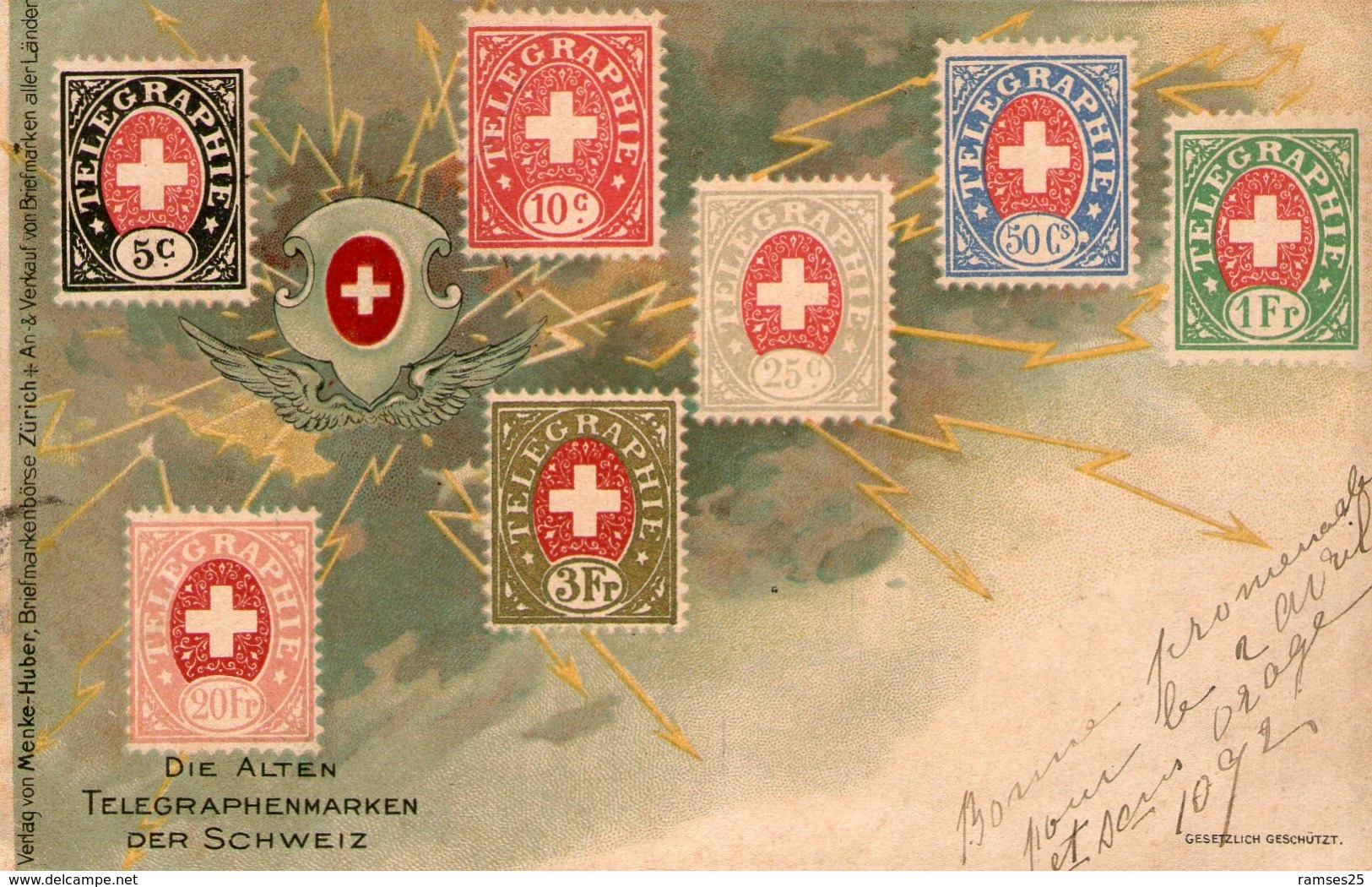 (27) CPA  Timbres Die Alten Telegraphenmarken Der Schweiz 1902 (bon Etat) - Timbres (représentations)