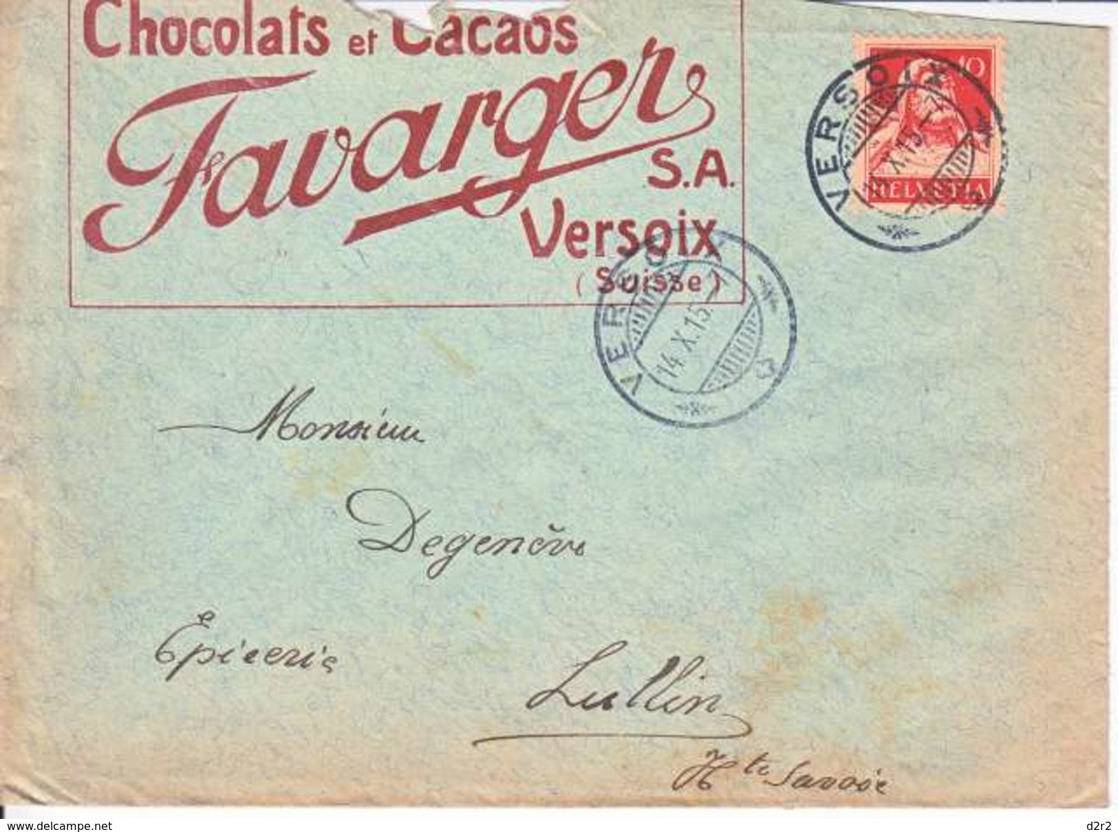 TELL - LOGO PRIVE - CHOCOLAT FAVARGER SA -VERSOIX - 1915 - Storia Postale